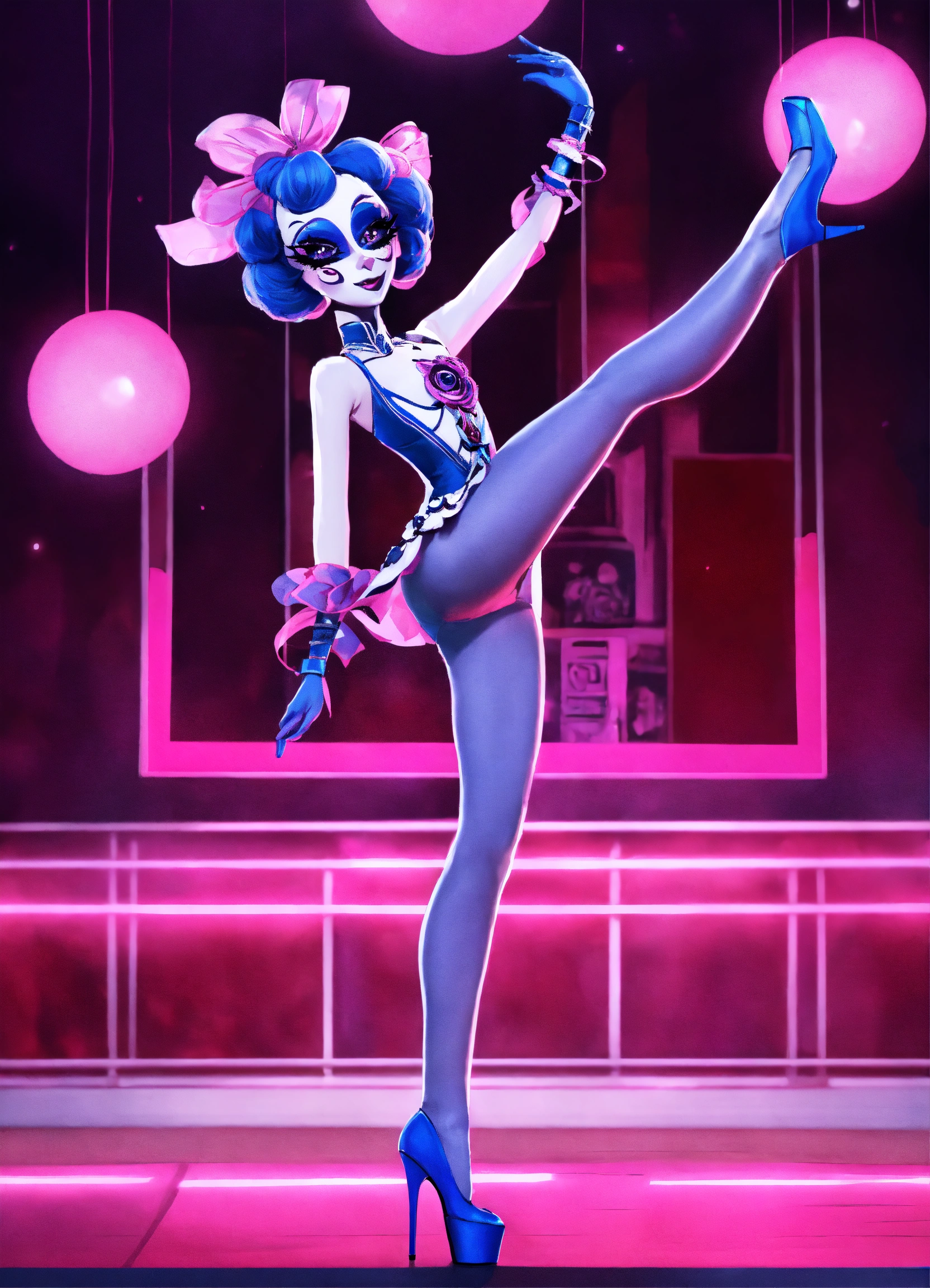 Lexica - Ballora from sister location full body long eyelashes platform  high heels doing ballet