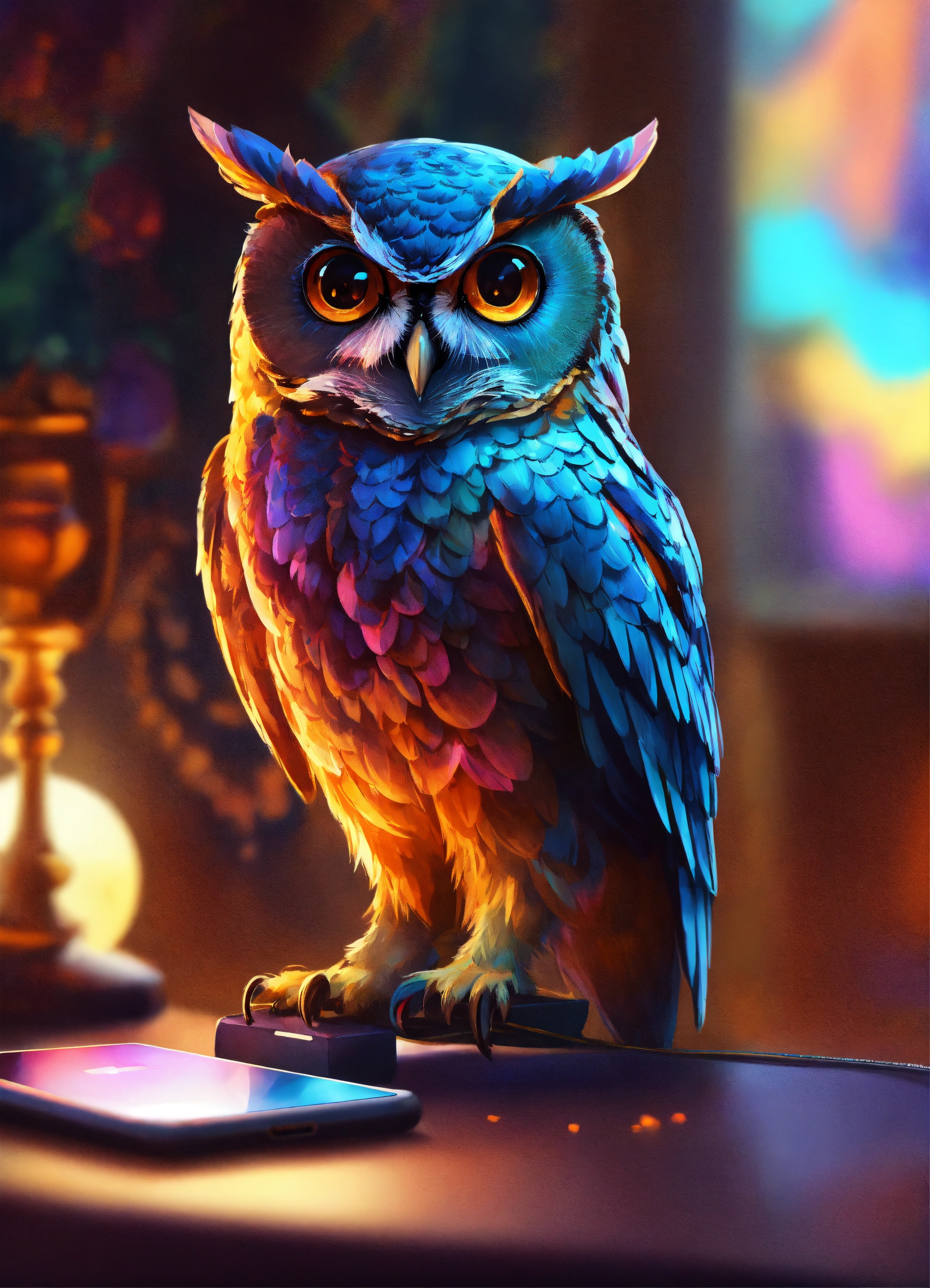 Lexica - Owl looking at a phone, elegant, digital painting, sharp focus ...