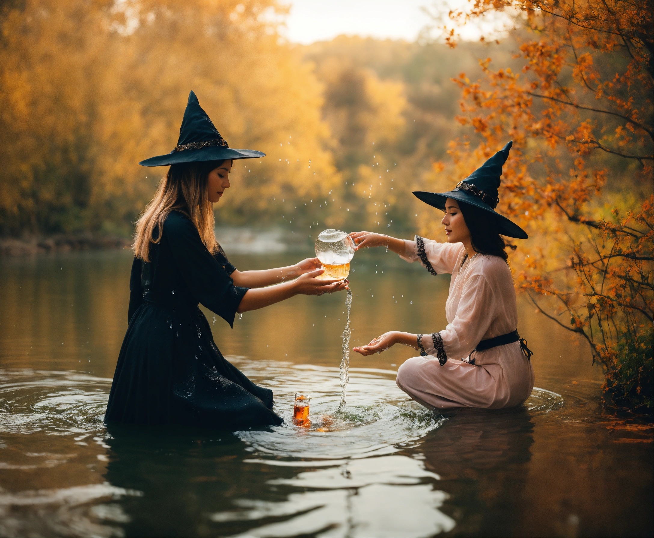 Lexica - Witch women playing with magic floating water.