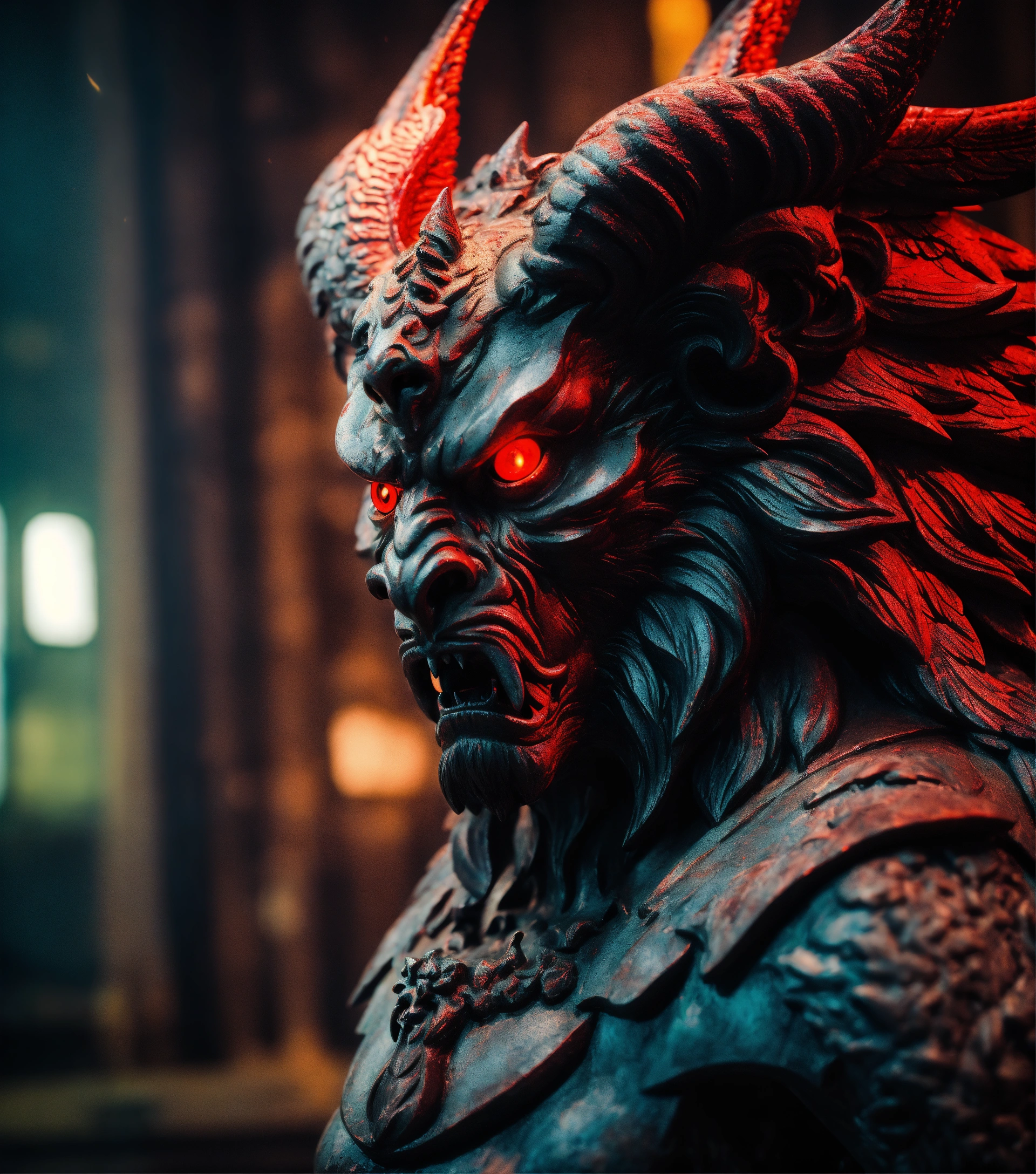 Lexica - Very angry scary Pazuzu horned demon statue lion face red eyes ...
