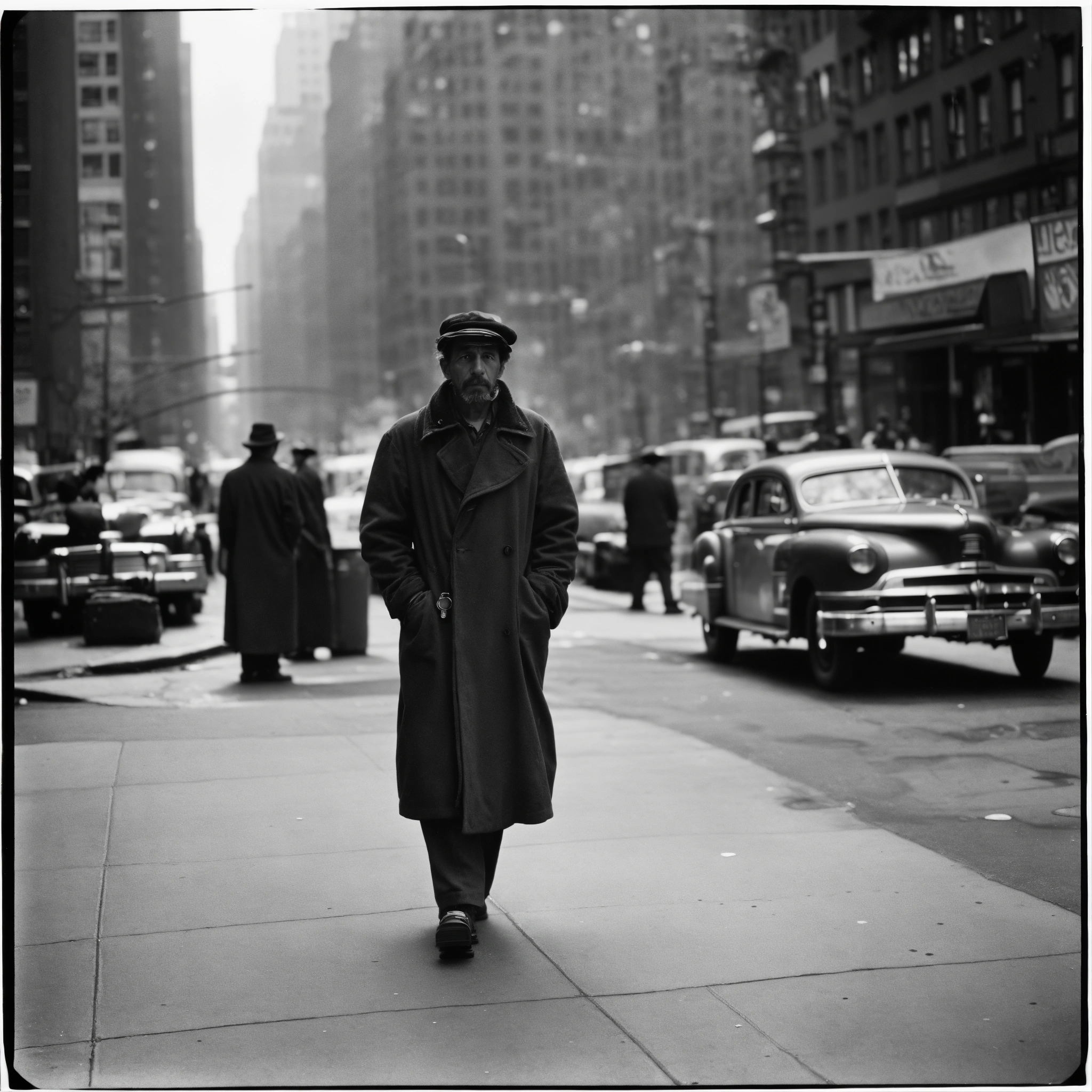 Lexica - Black and white rolleiflex image of 1940s new york city street ...