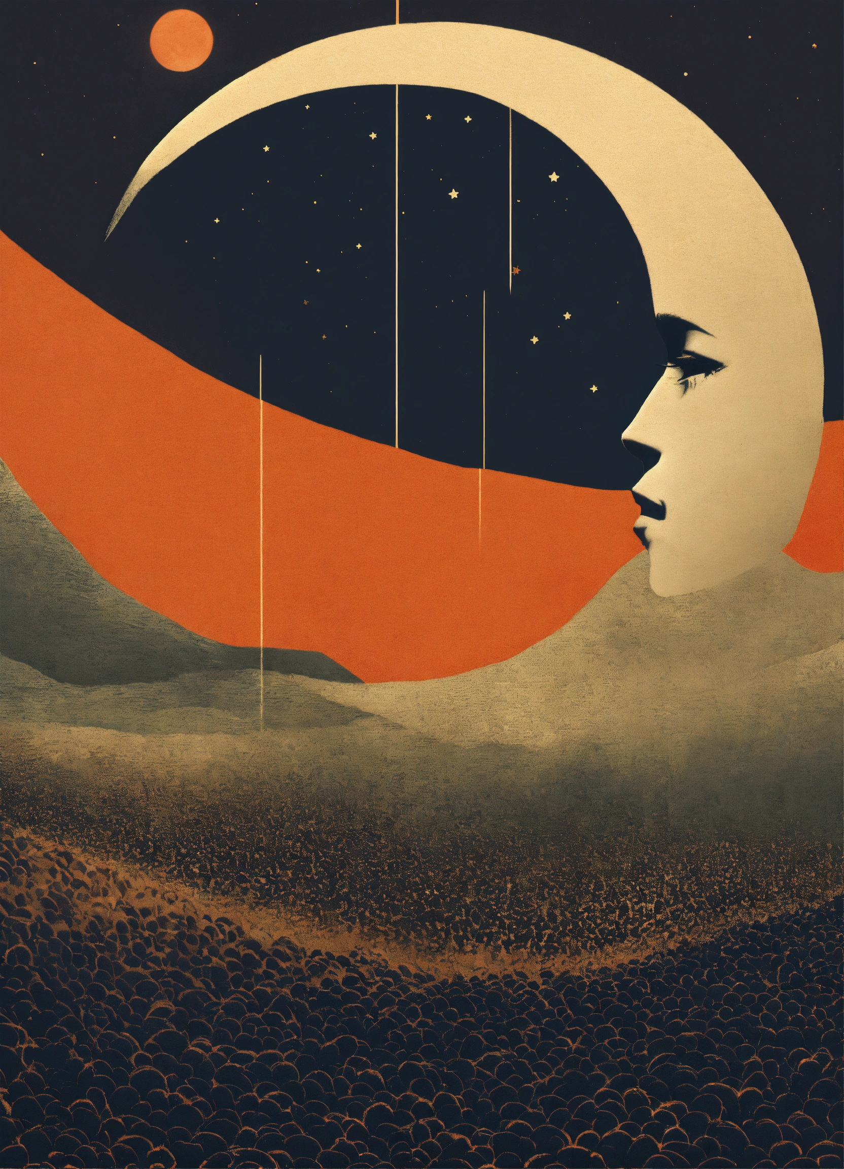 Lexica - Moon profile + Halftone pattern + editorial illustration of ...