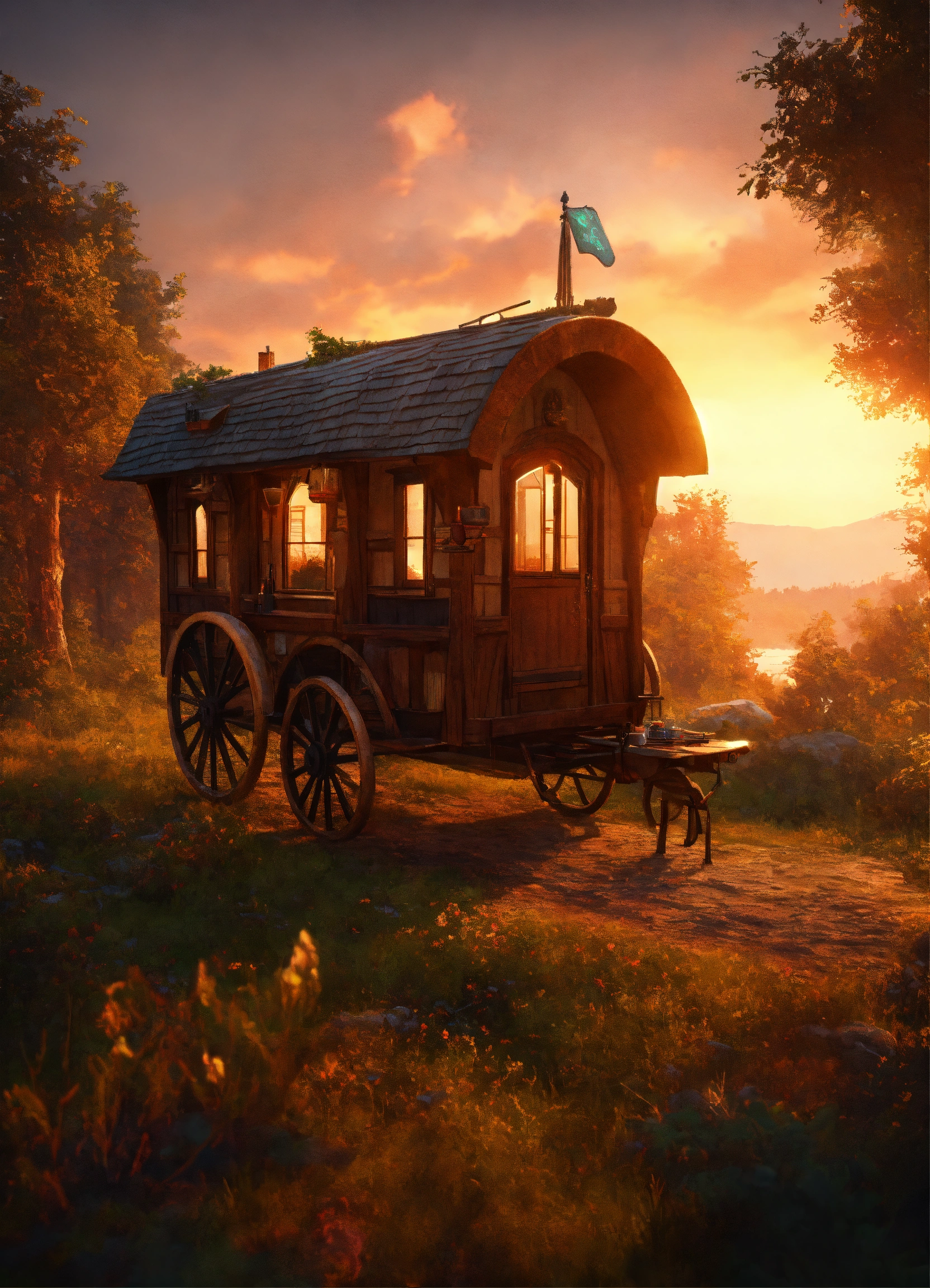 Lexica - A fantasy horse-drawn traveller’s mobile home. Full height ...