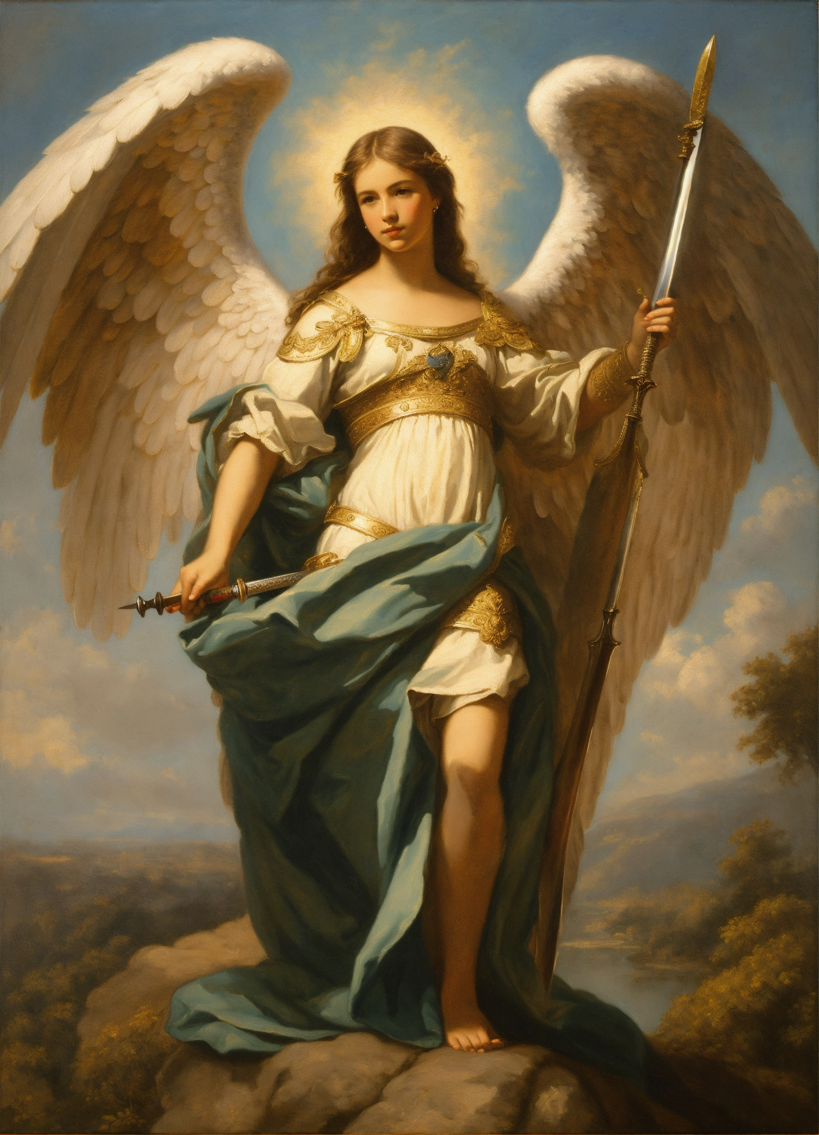 Lexica - Oil painting portrait of an angel holding a sword
