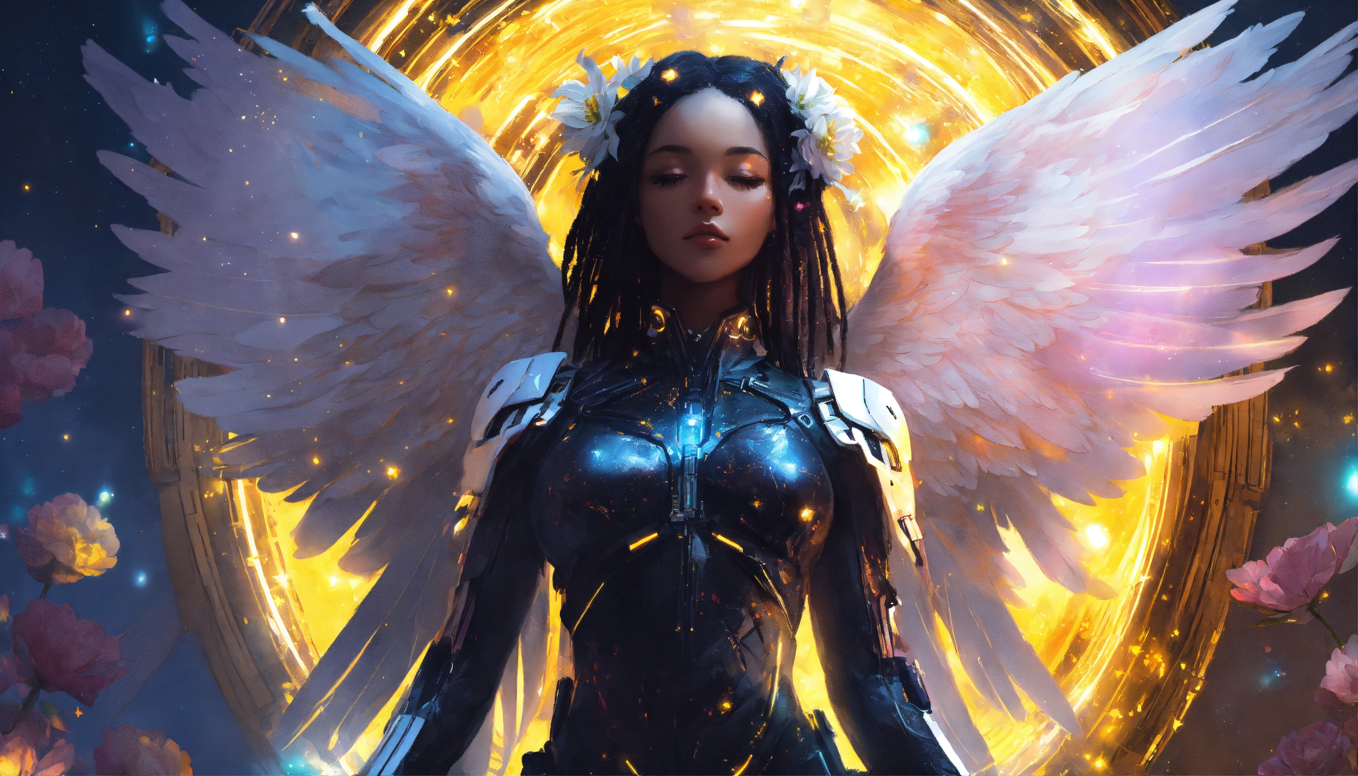 Lexica - Cyberpunk digital painting of a black angel with beautiful ...