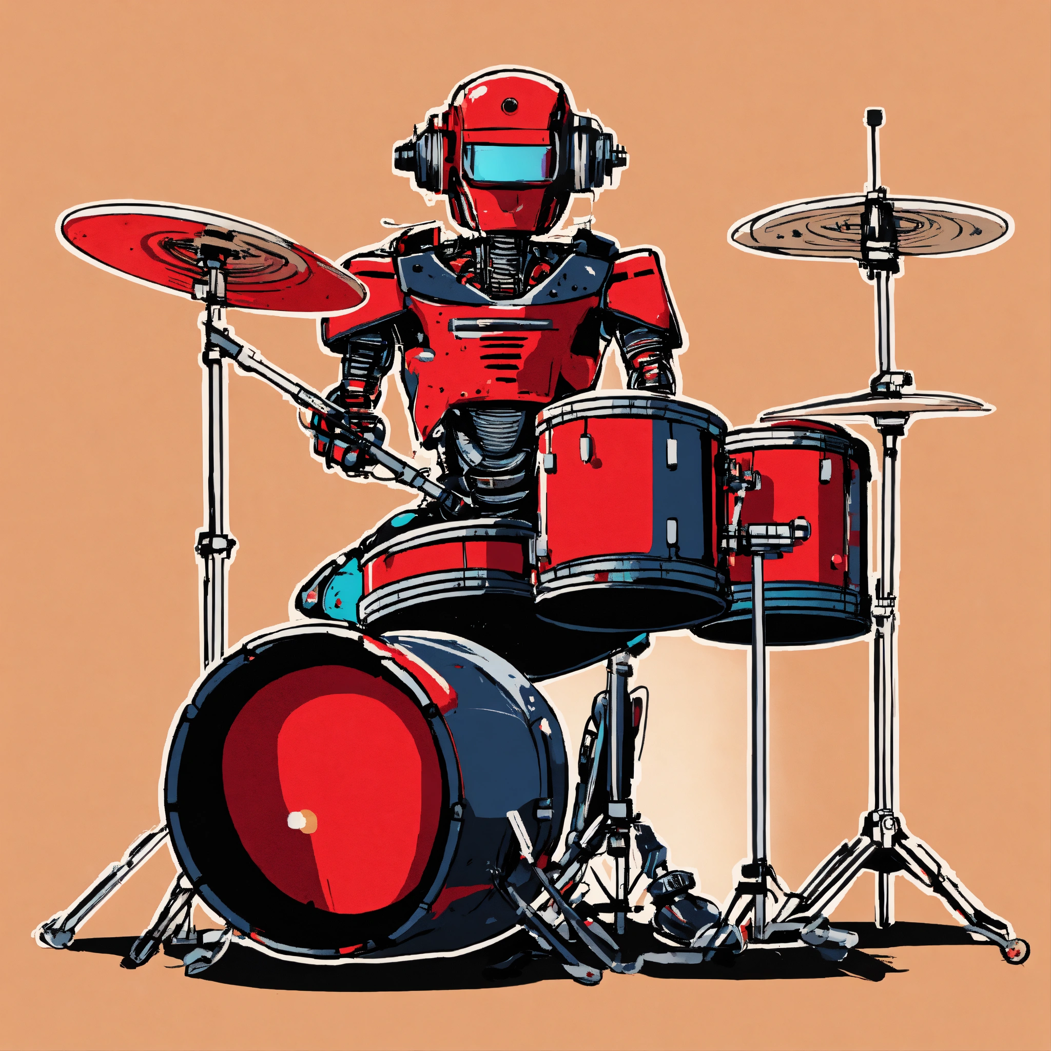 Lexica - Punk rocker as a robot playing the drums, abstract illustration