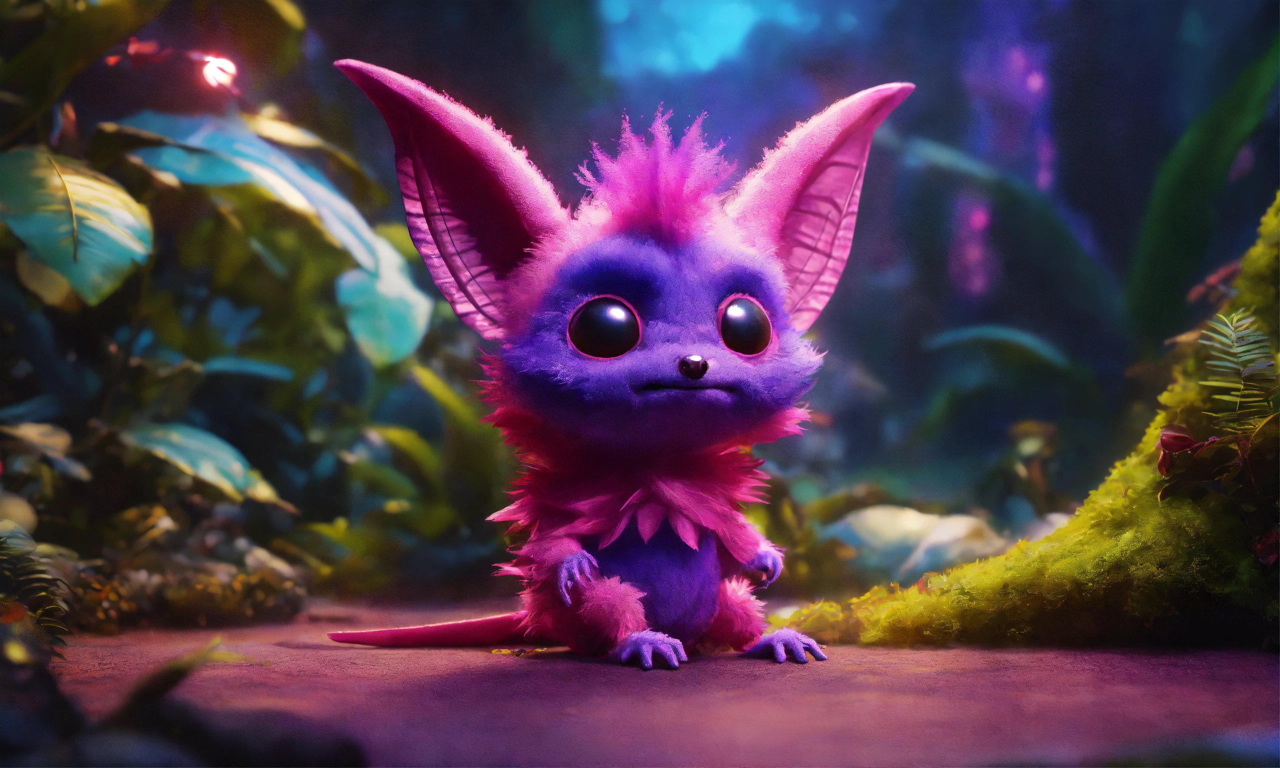 Lexica - Crazy cute fuzzy pink and purple alien fruitbat character with ...
