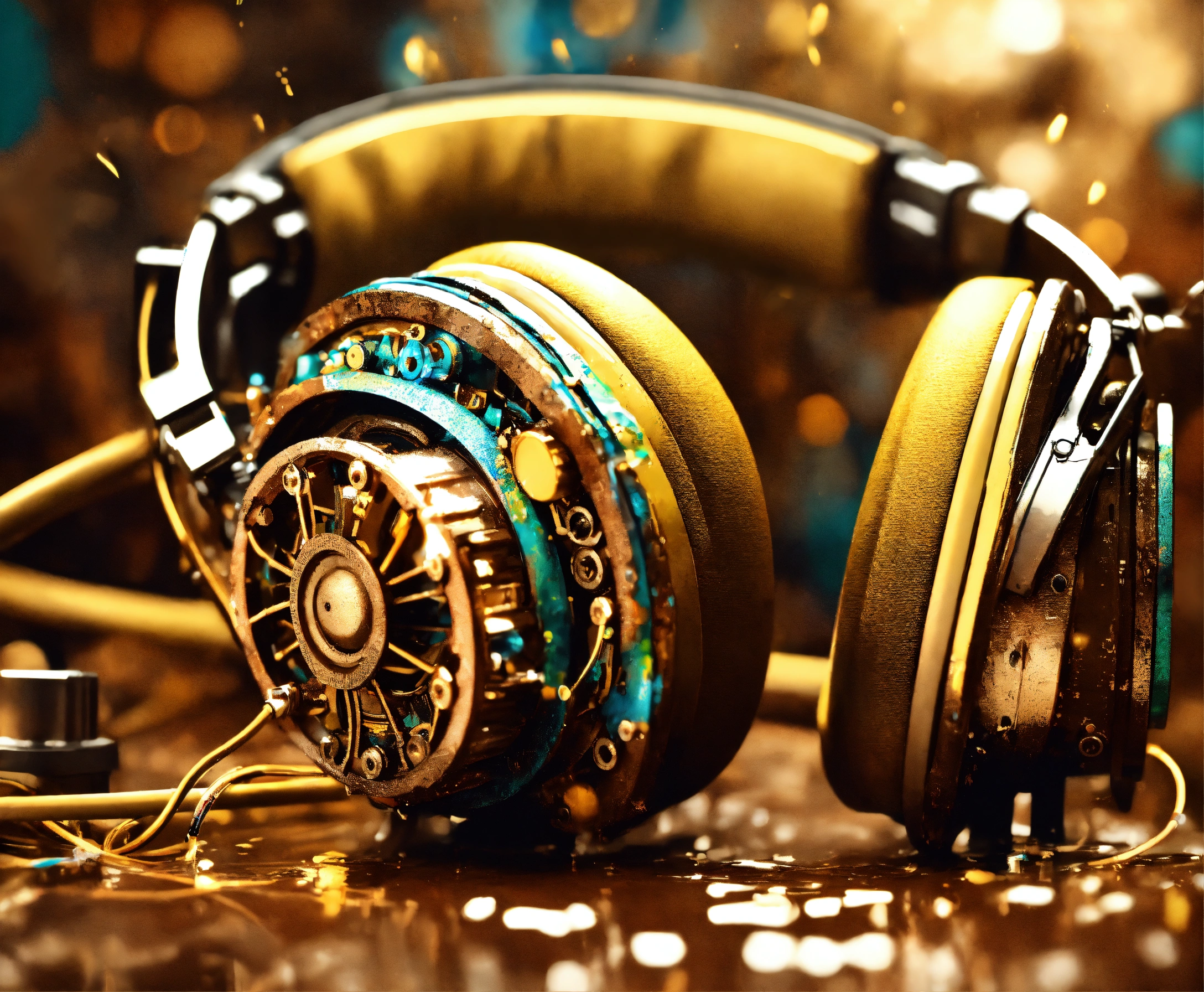 Lexica - Cyber steampunk gear theme Drip paint headset. USB-c cables ...