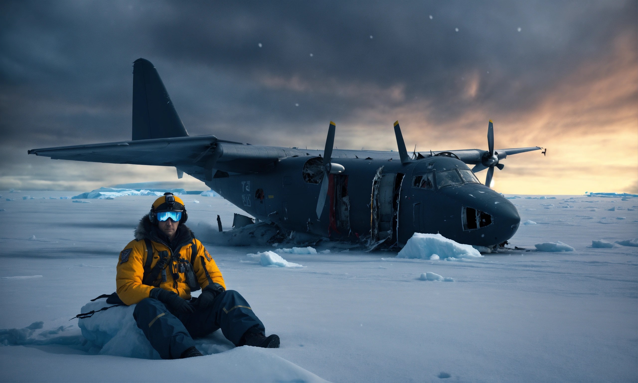 Lexica - Scary Phantom pilot sitting near crashed plane in Antarctica ...