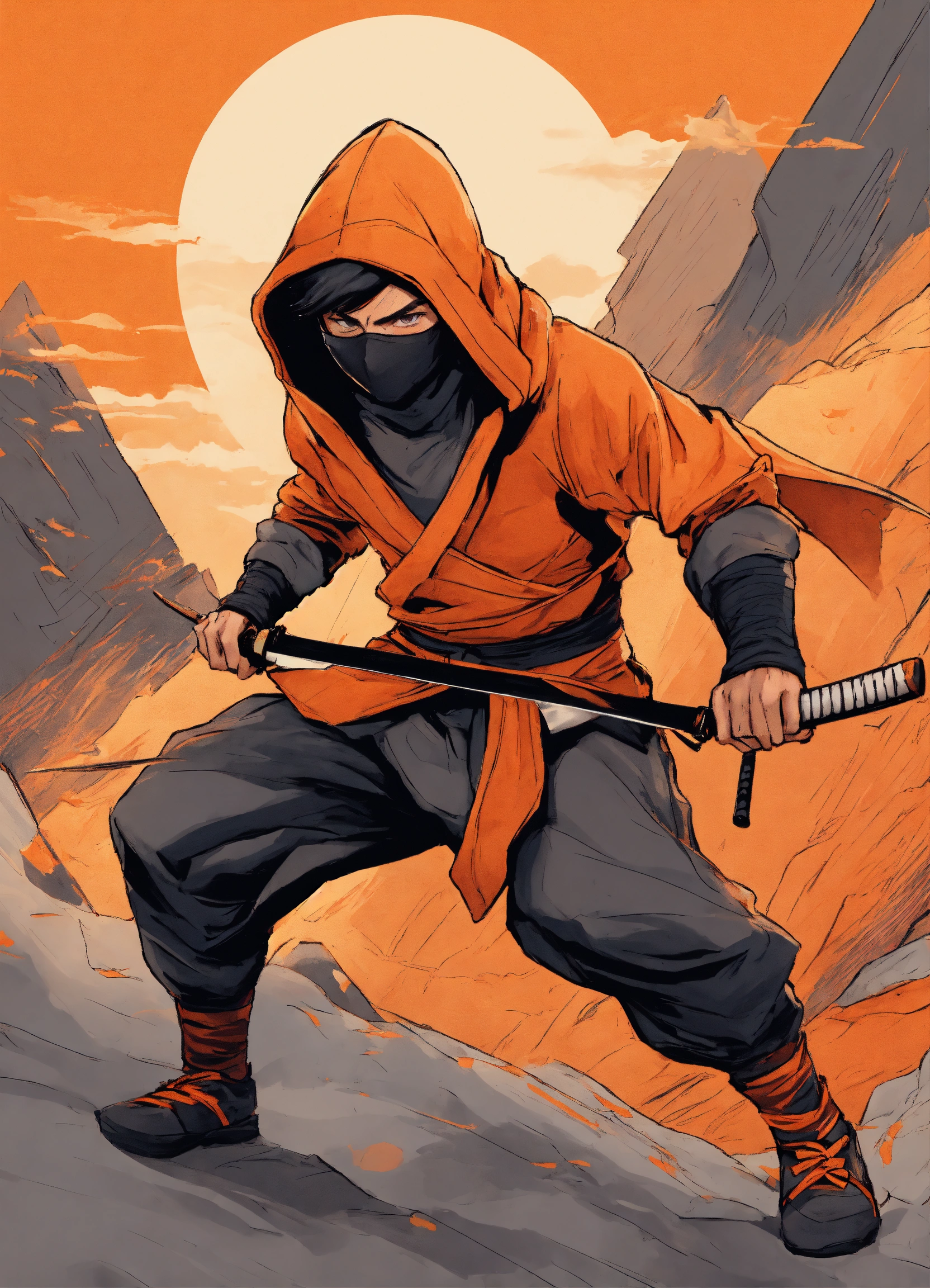 Lexica - A male ninja wearing an orange hoodie and mask with grey as a ...
