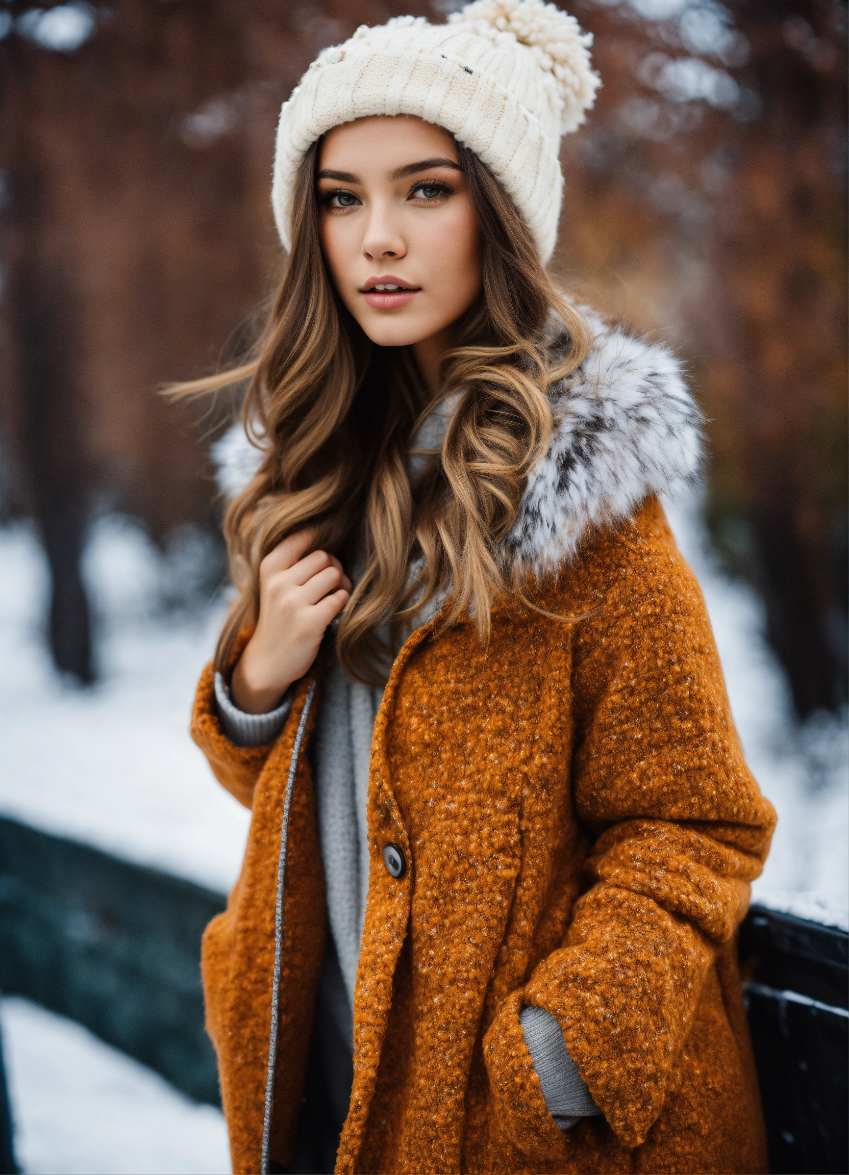 Lexica - Young, beautiful, model, posing, winter clothes,