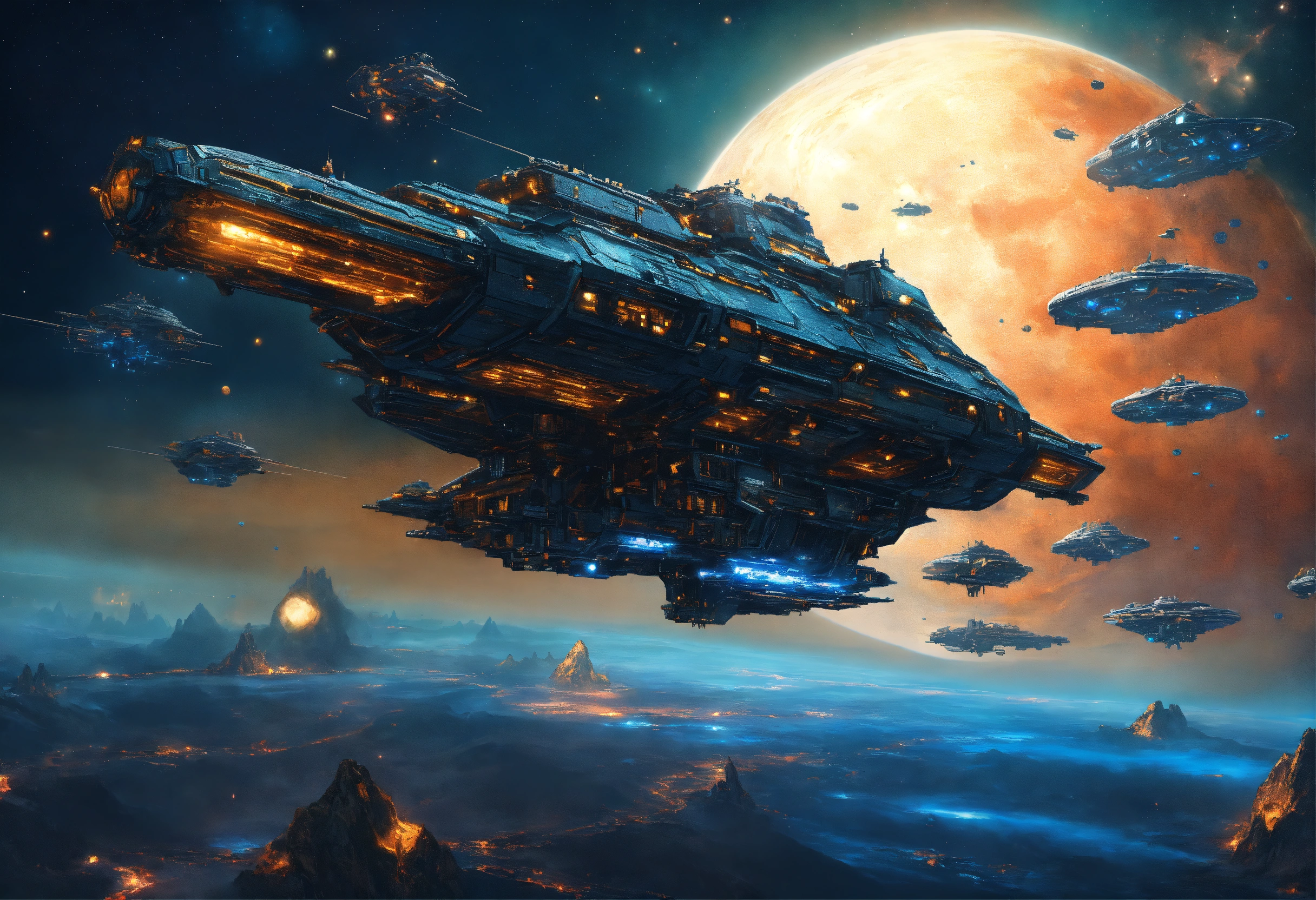 Lexica - Gigantic spaceship fleet with thousends of spaceships far away ...