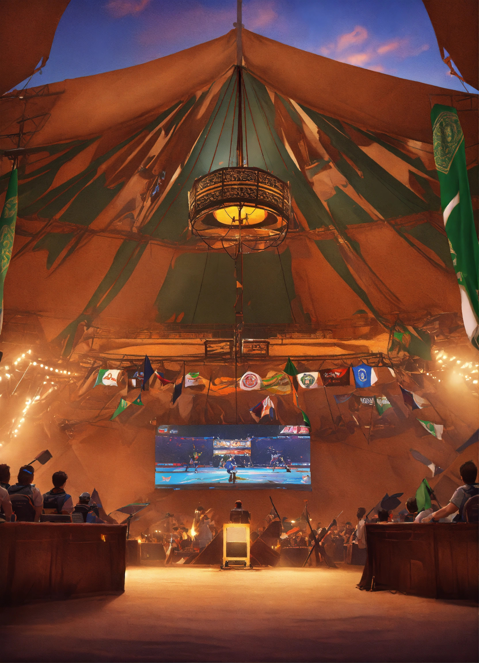 Lexica - Generate an image of a small esports venue's desert tent style ...