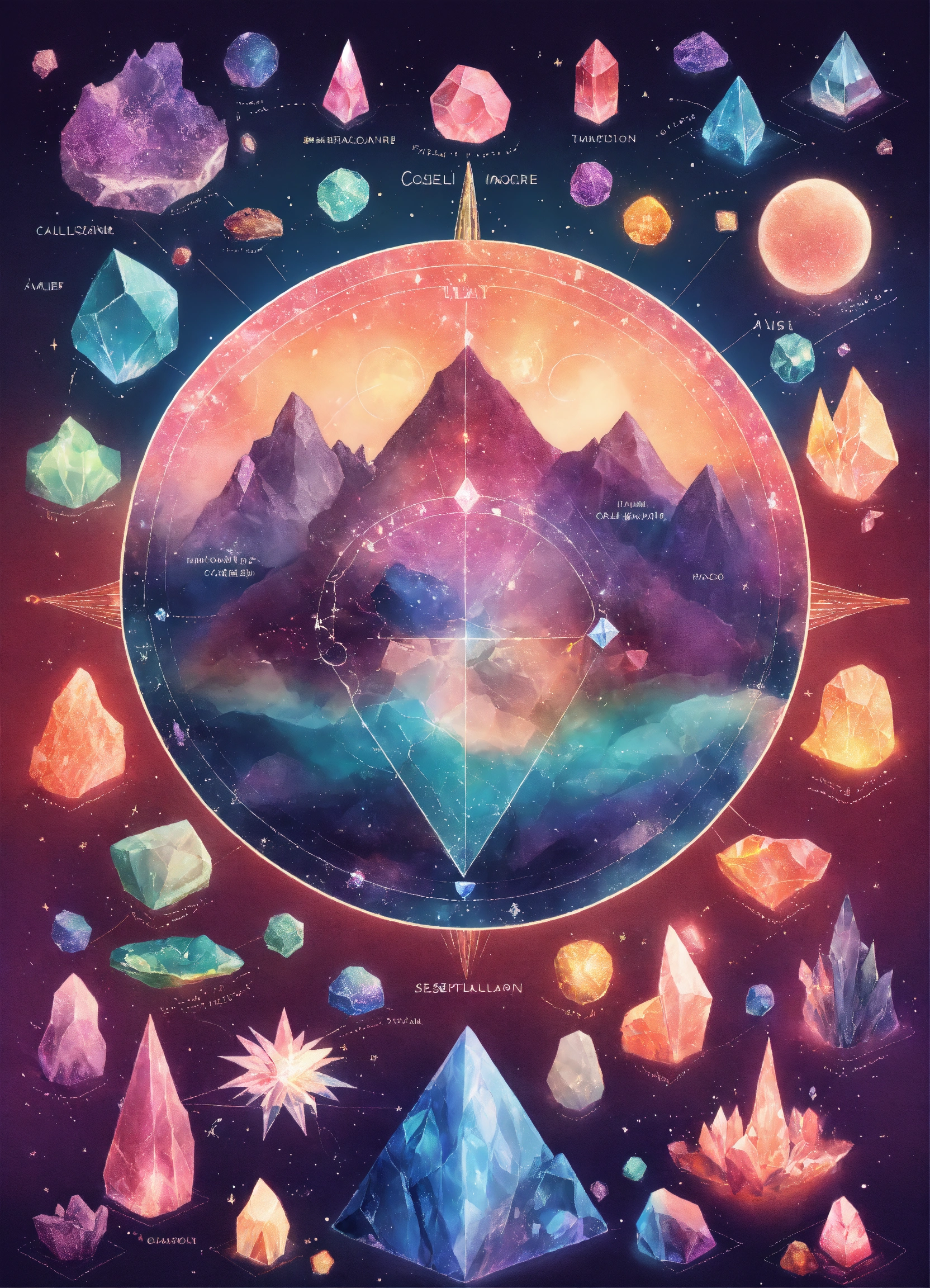 Lexica - Crystals colorful illustation celestial map