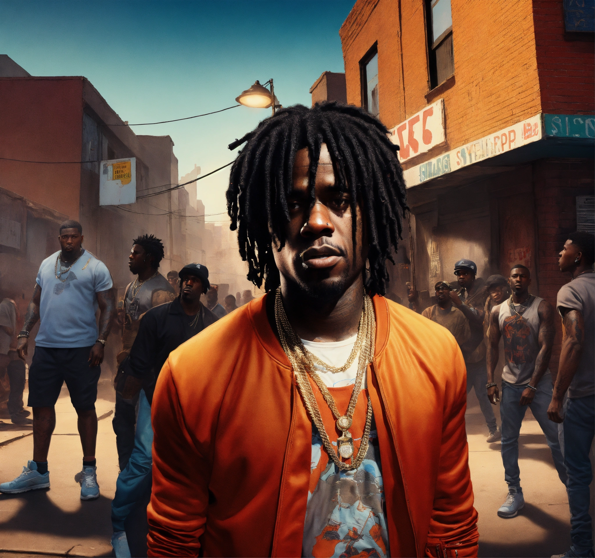 Lexica - Sky view Pop art, hyperrealist full body portrait of black ...