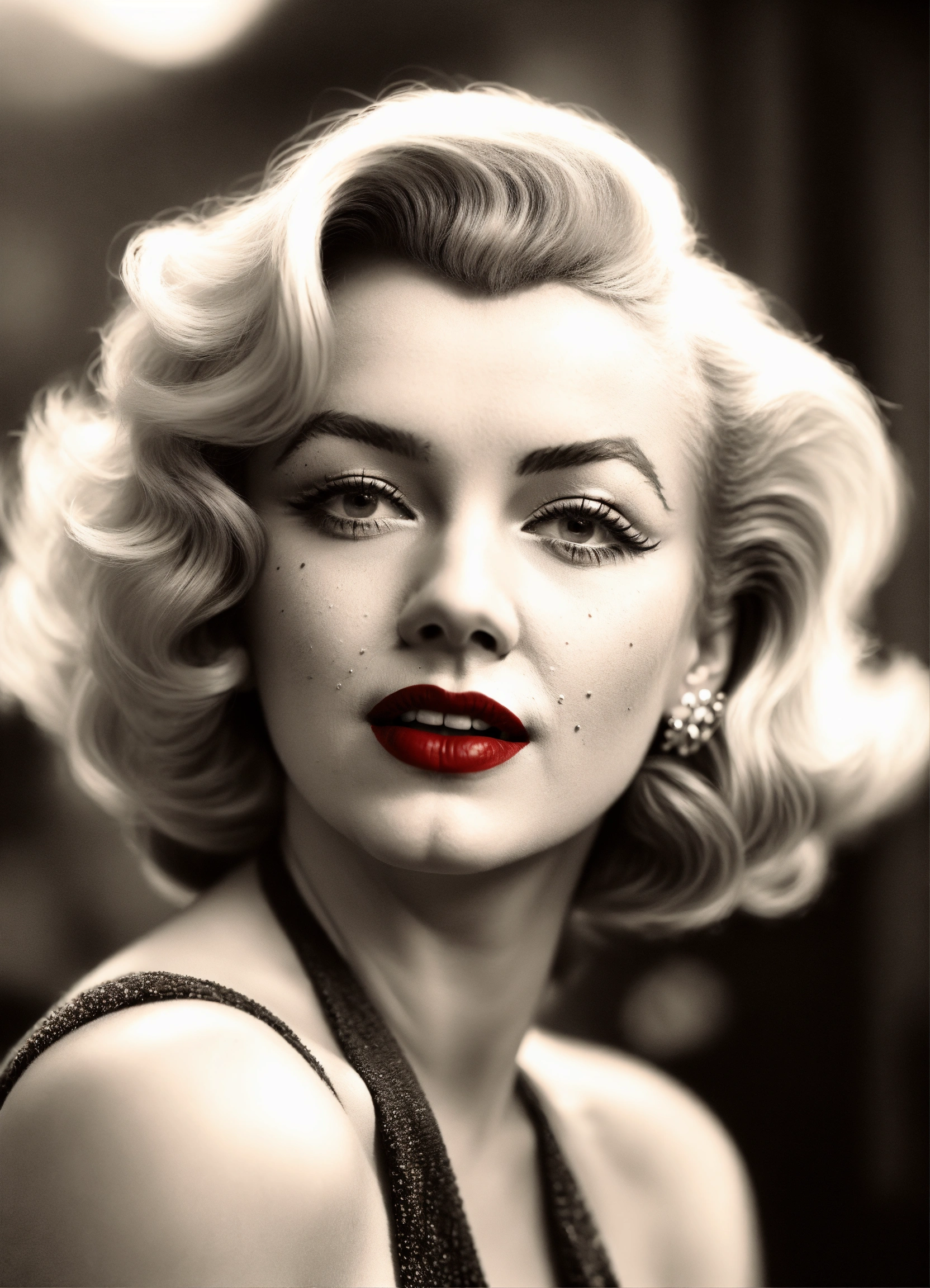 Lexica - Photorealistic, blackandwhite photo, marilyn monroe, red lips ...