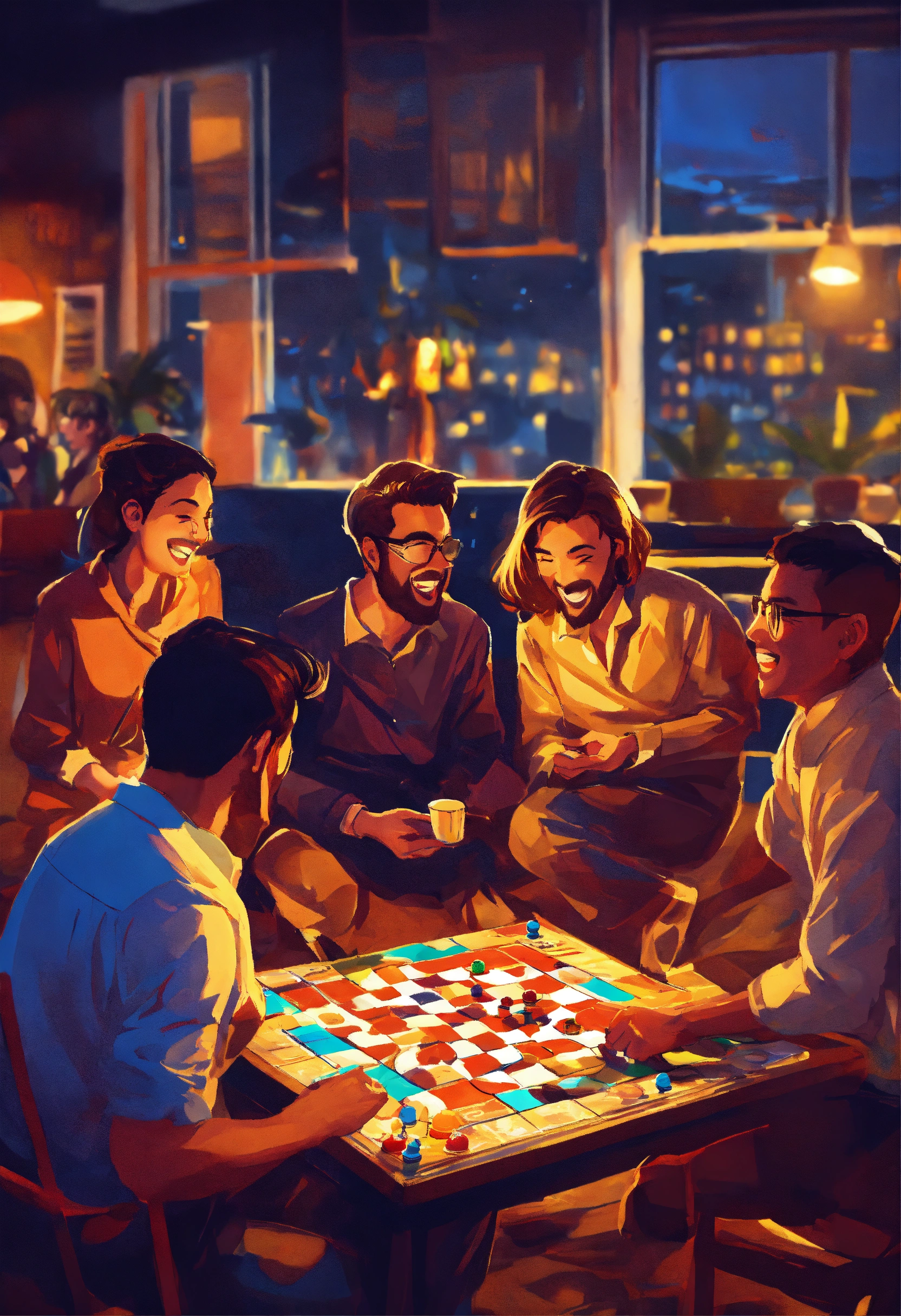 Lexica - Abstract art colleagues playing board game by night lot of ...