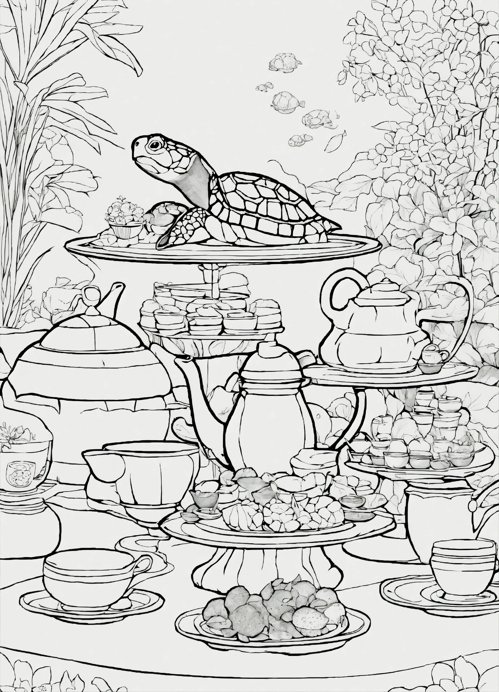 Lexica - A turtle tea party, minimalism, line art for a coloring page ...