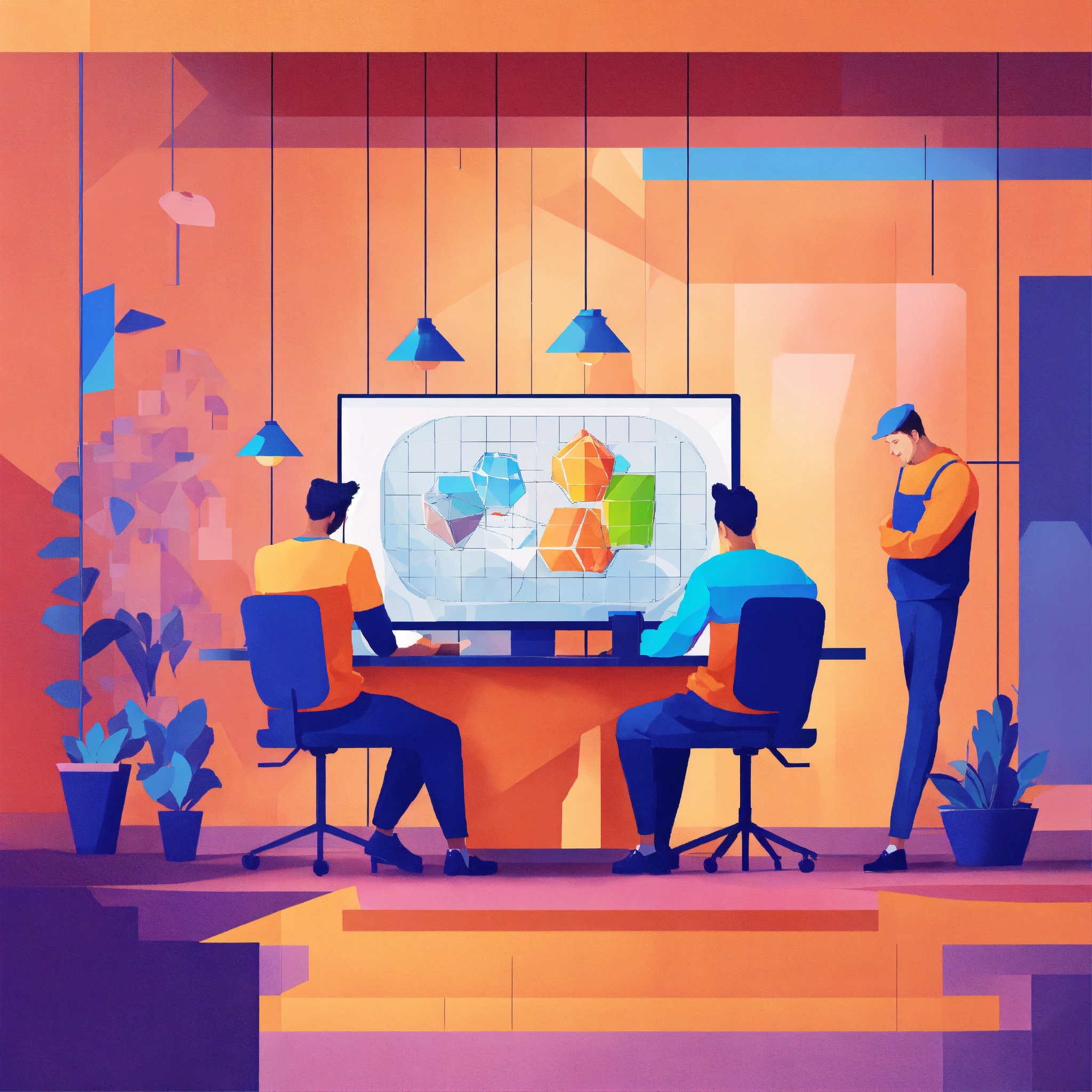 Lexica - Guys programming flat design, 35% empty background in geometry ...