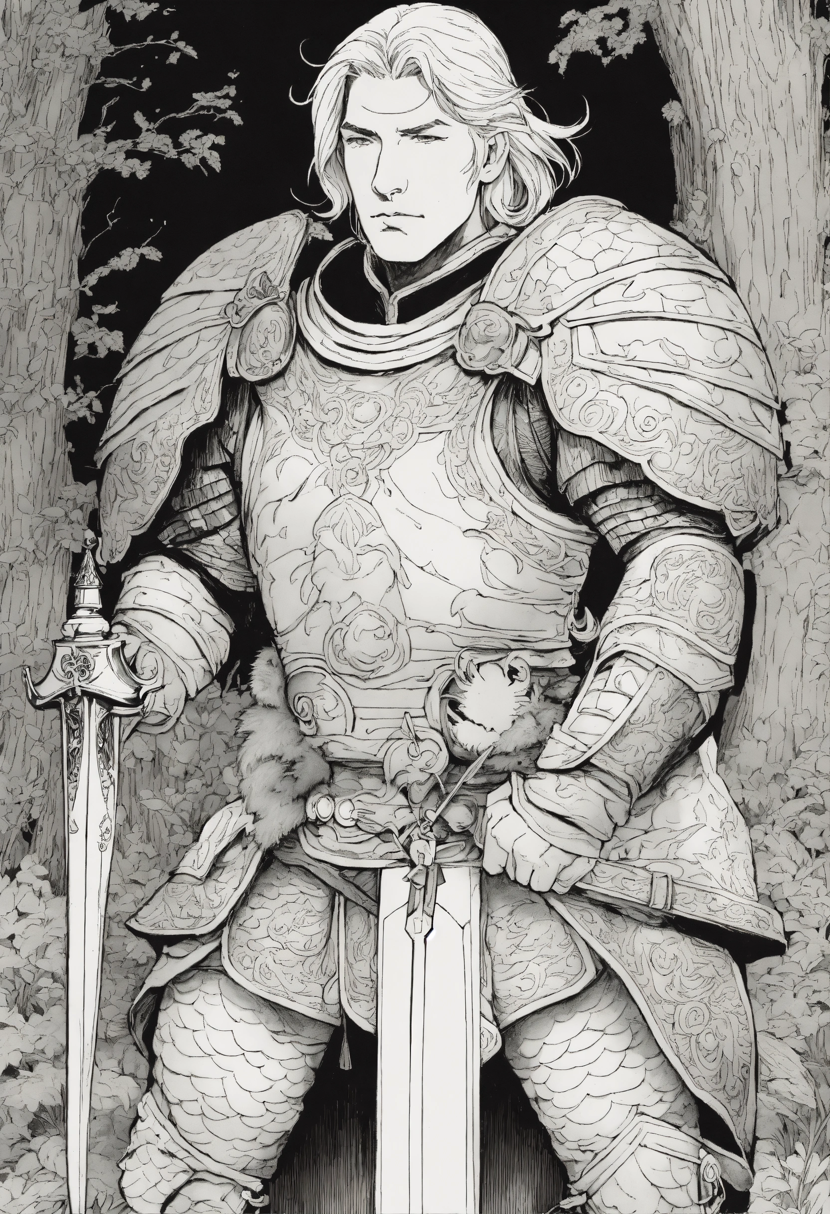 Lexica - Detailed pen and ink illustration of an fantasy warrior with ...