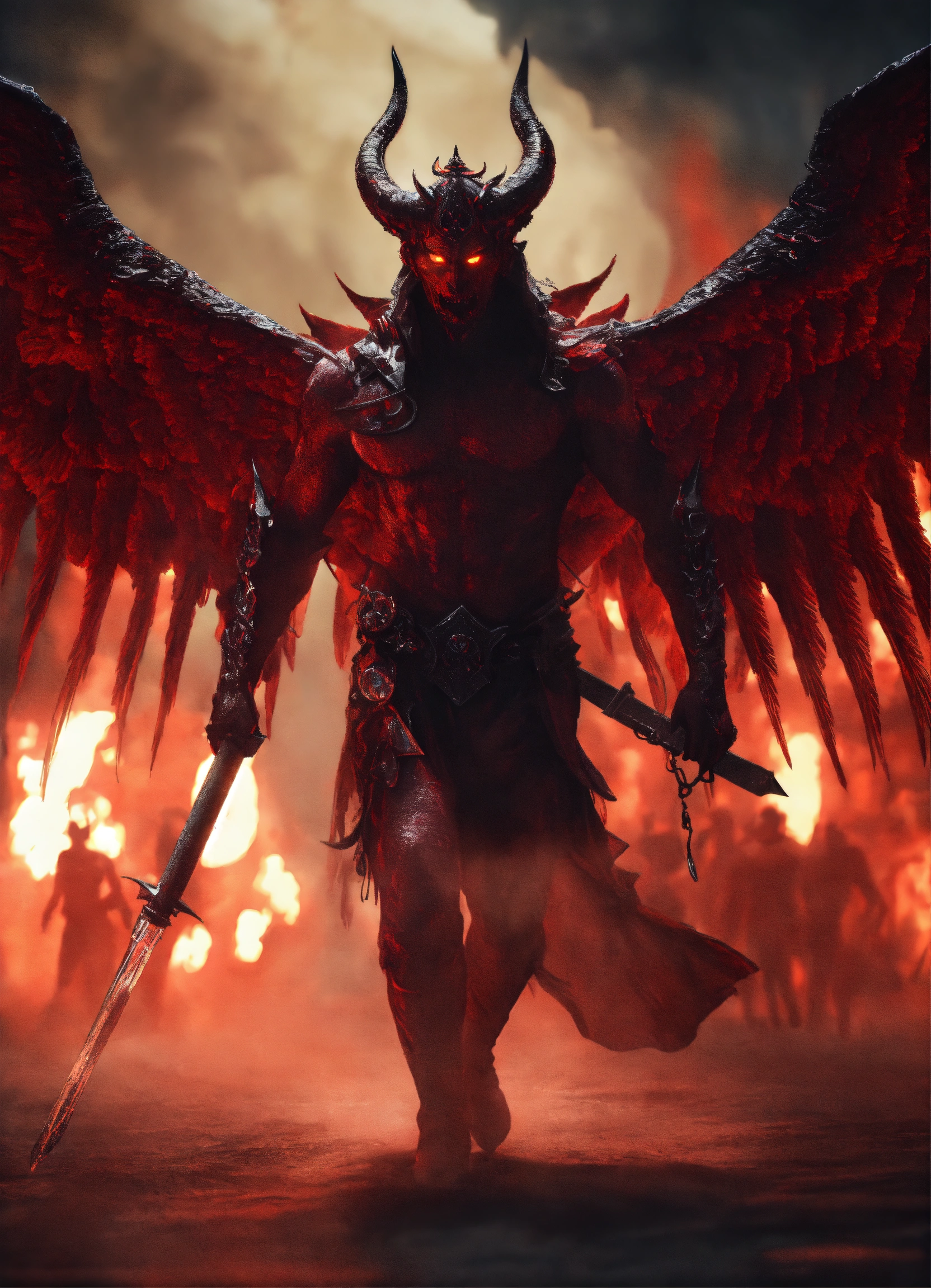 Lexica - Demon being followed by angels, cinematic, realistic, 8k