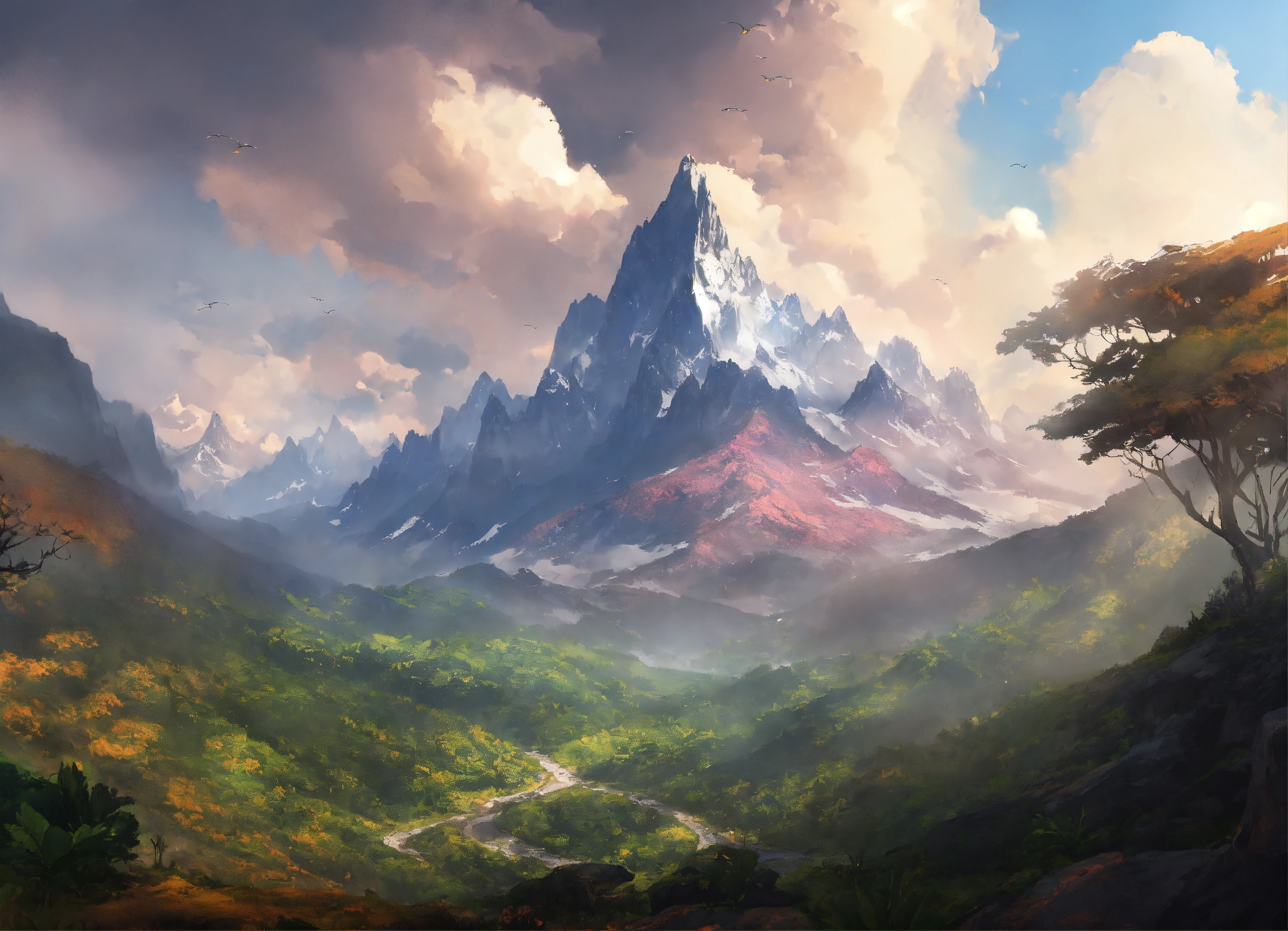 Lexica - Concept art of a rocky mountain range with small patches of ...