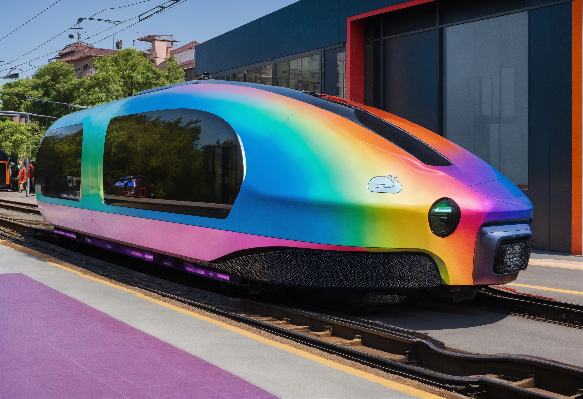 Lexica - Self-driving train of the future, Rainbow-colored car body ...