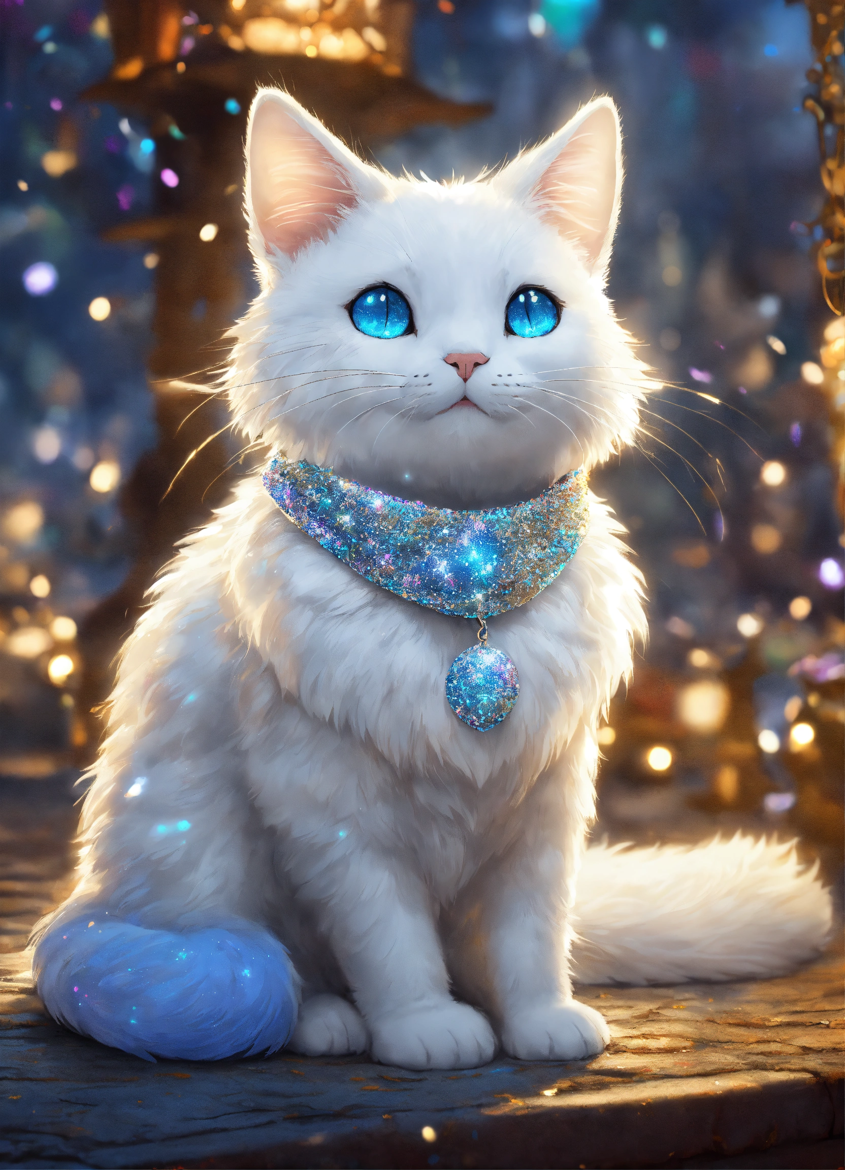 Lexica - Cartoon character a white cat with a silver coat and sparkling ...