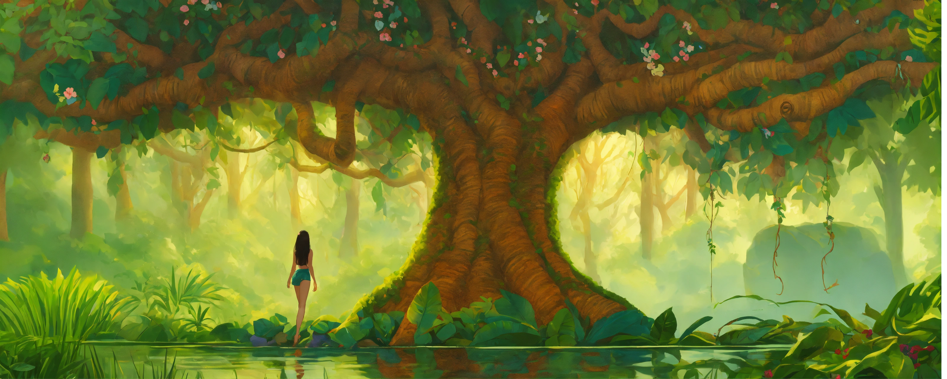 Lexica - A woman whose legs turn into the trunk of a tropical tree, her ...