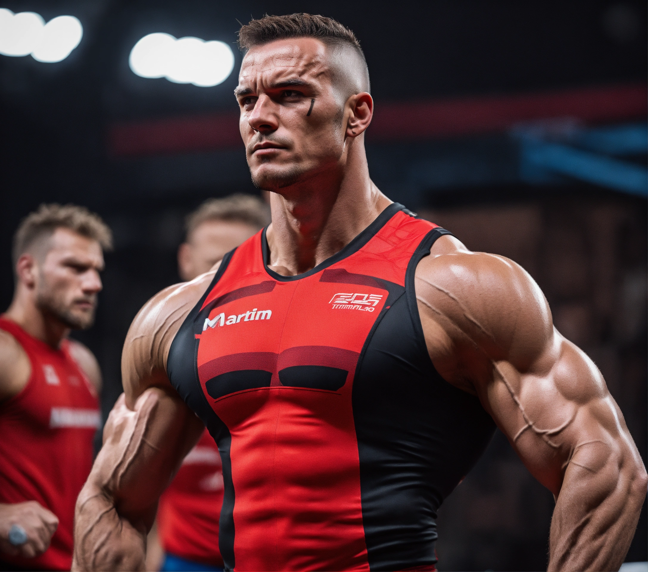 Lexica - Muscle terminator in red black jersey with Martin Mikovič head