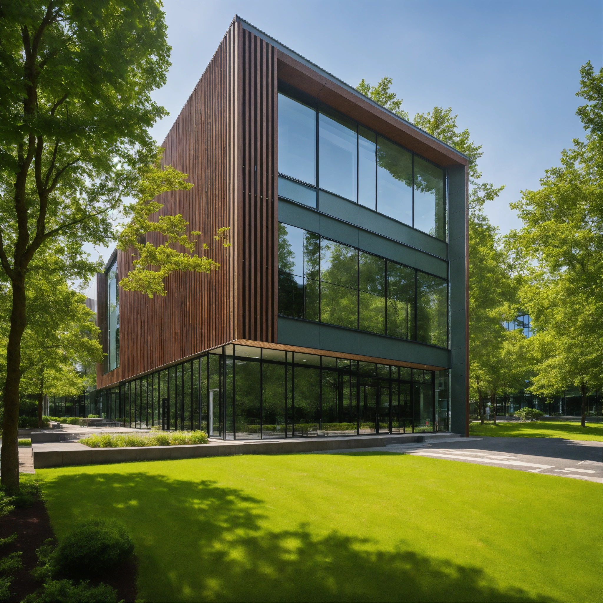 Lexica - A photo of a modern office building. The building has a clean ...