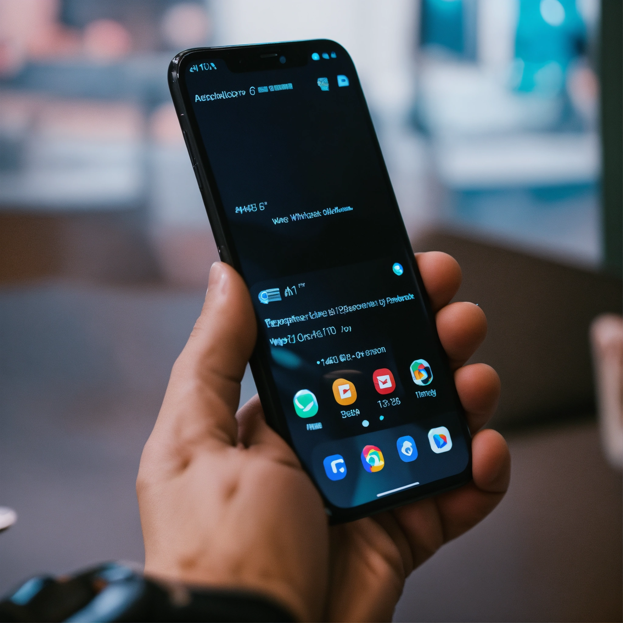 Lexica A photo of a new smartphone. The phone is black with a white