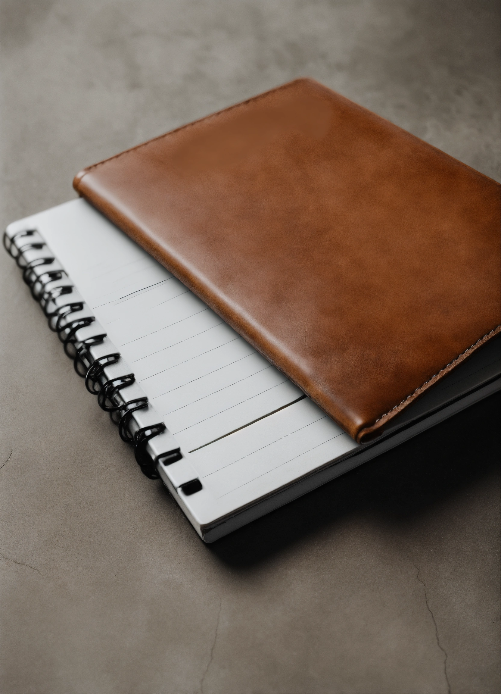 Lexica - Leather notebook with pen lying on a white table, top view ...