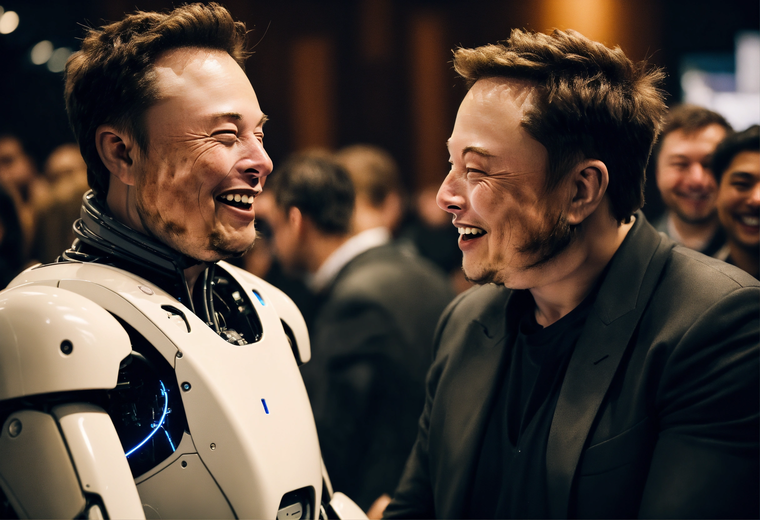 Lexica - Elon musk interacting and laughing with an AI robot