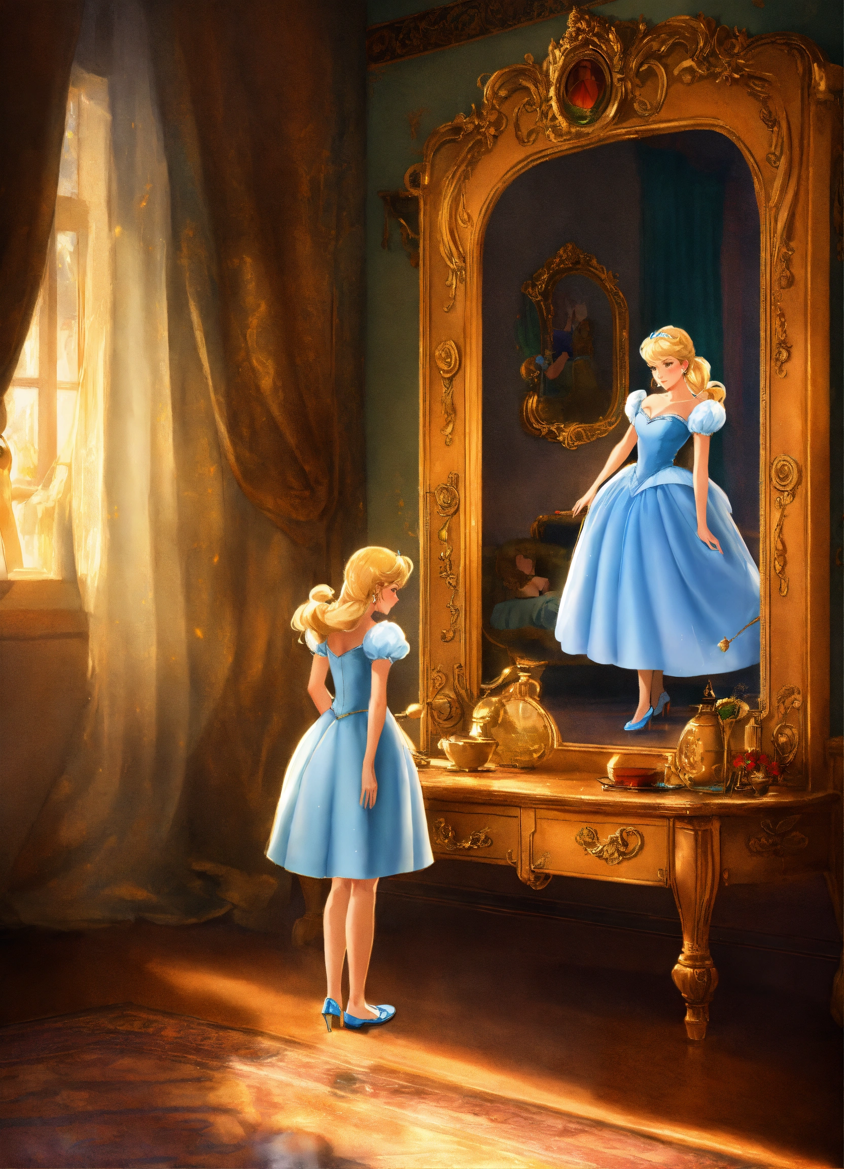 Lexica - Cinderella looked at her reflection in the mirror.