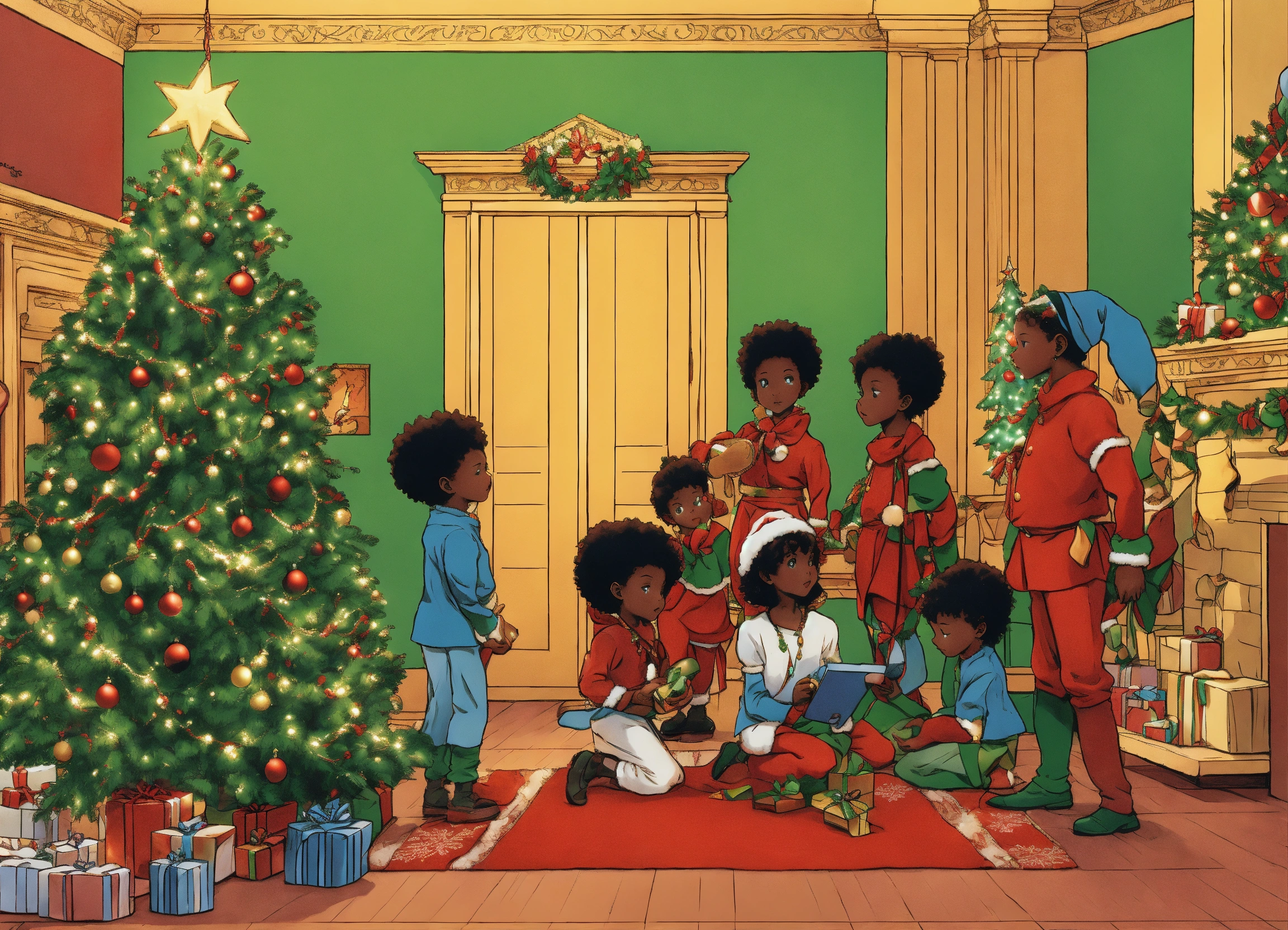 Lexica - Manga it’s Christmas time Afrocentric North Pole elves ...