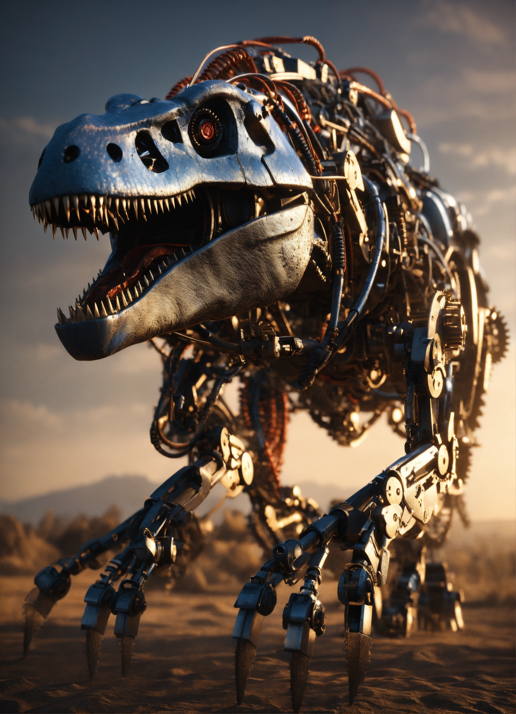 Lexica - Robotic T. rex, 8k unreal engine render, wires and gears ...