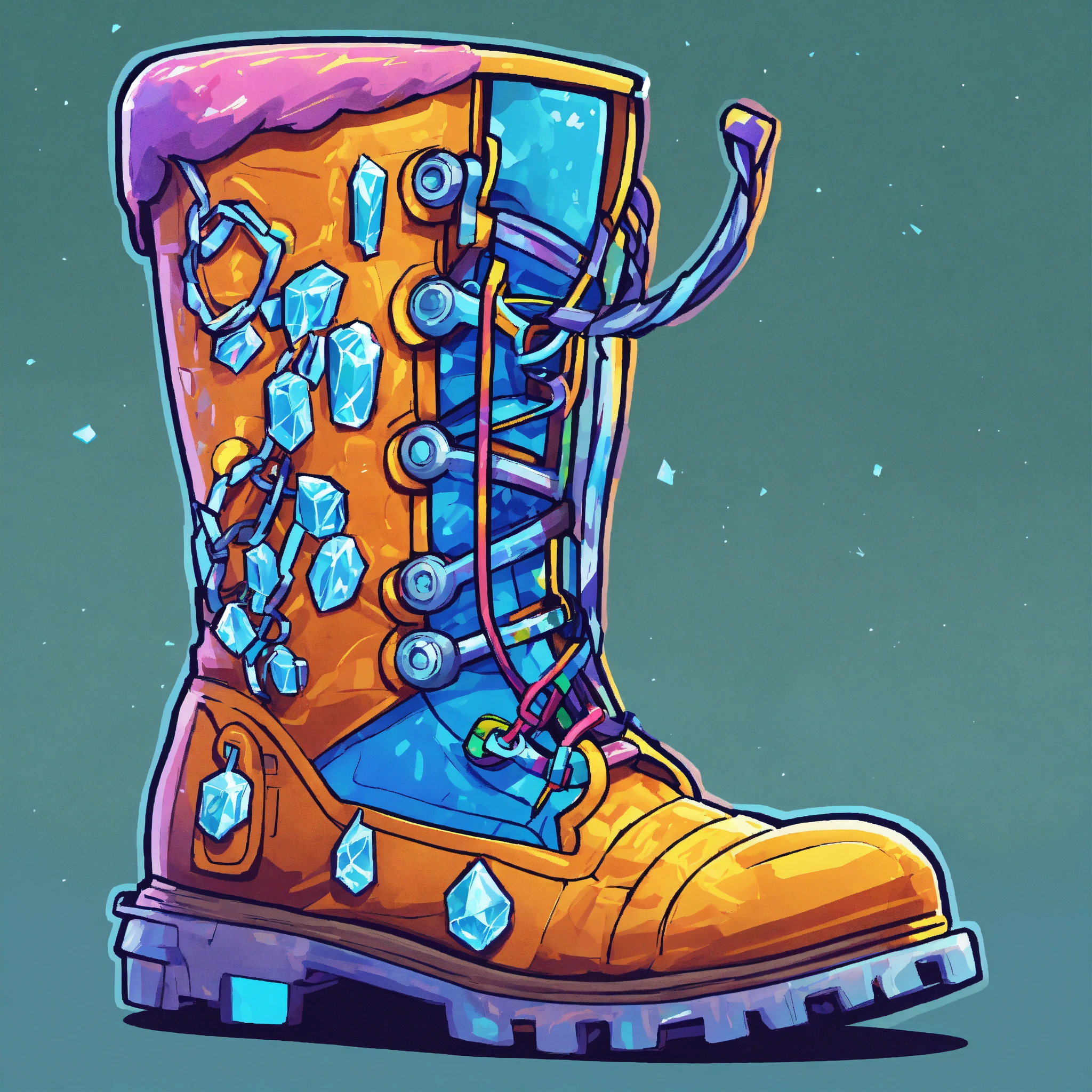 Lexica - A leg wearing a boot with cartoony ice chains tight around it ...
