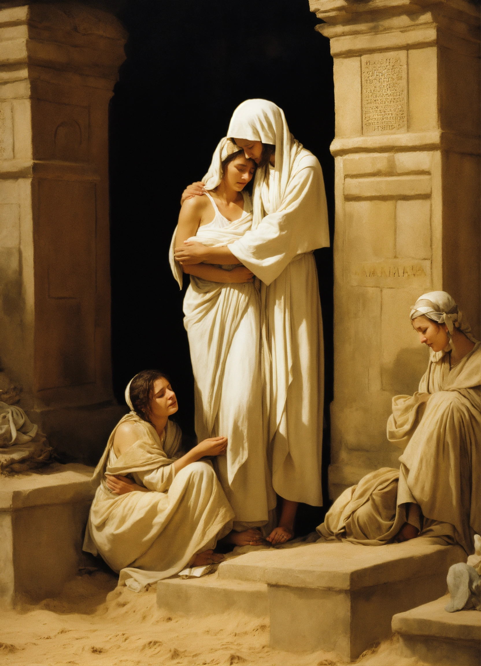 Lexica - Lazarus, still wrapped in pale bandages, stands on sandy ...