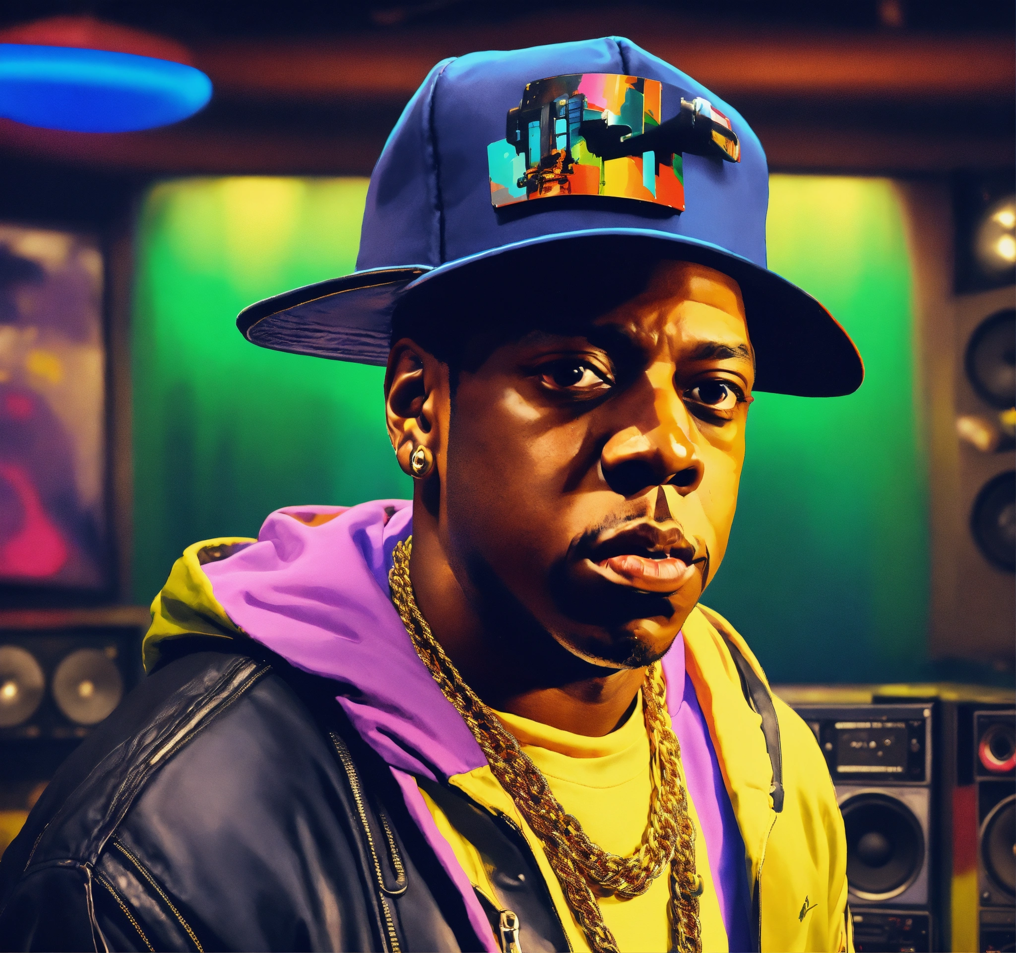 Lexica - Sky view Pop art, hyperrealist portrait of black rapper 