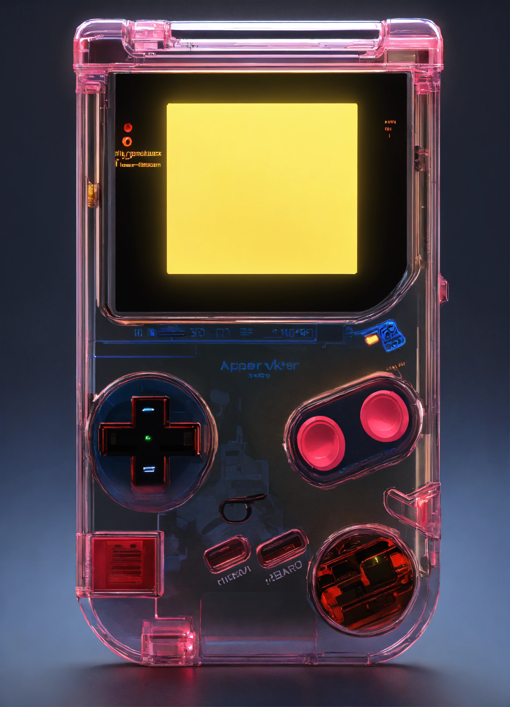 Lexica - Front view, a gameboy with partially transparent material ...