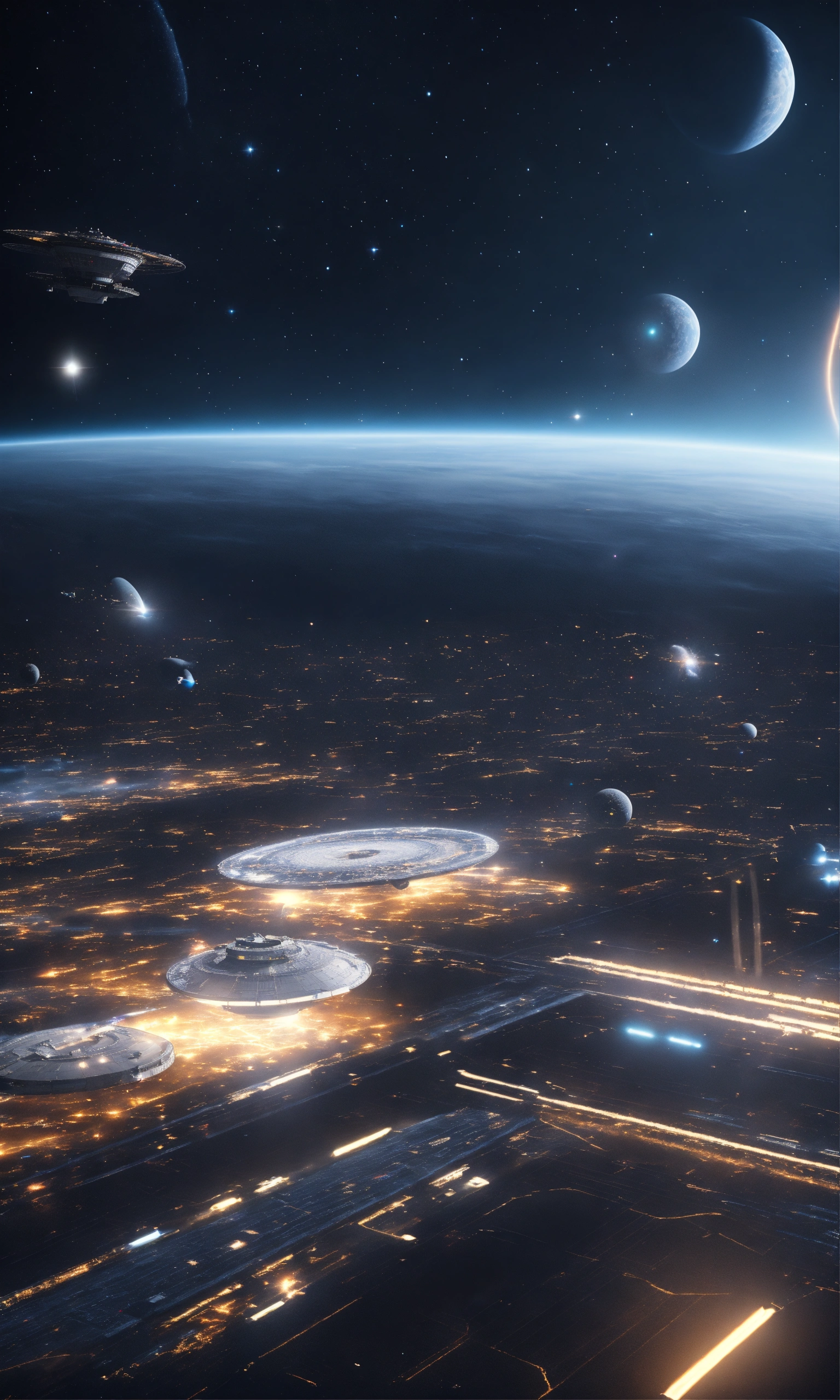 Lexica - Zoom out of white intergalactic space port flying in starry ...