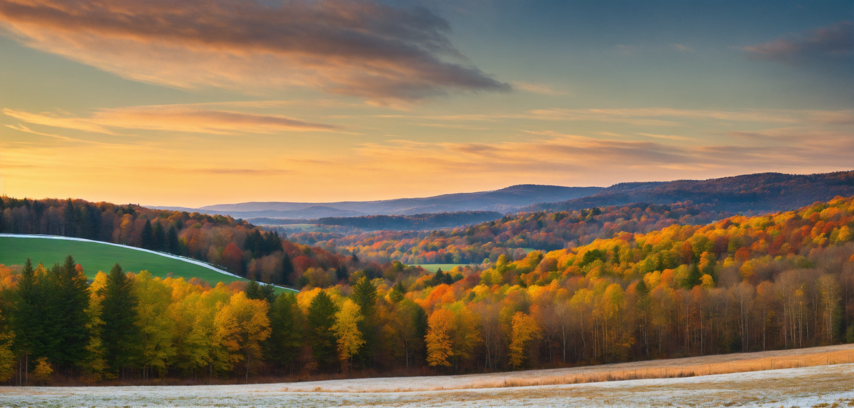 Lexica - A panoramic outdoor scene of woodland fields and hills that ...