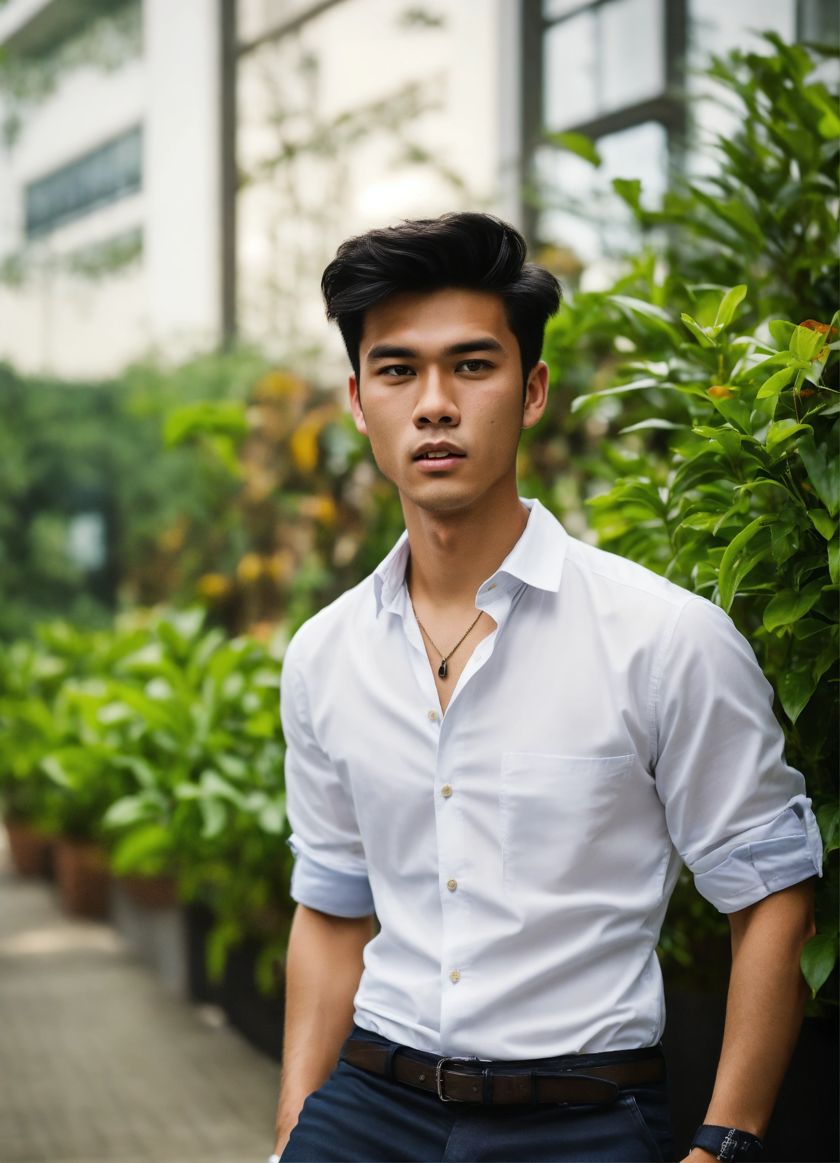 Lexica - A 21 year old handsome man, in a long white button down shirt ...