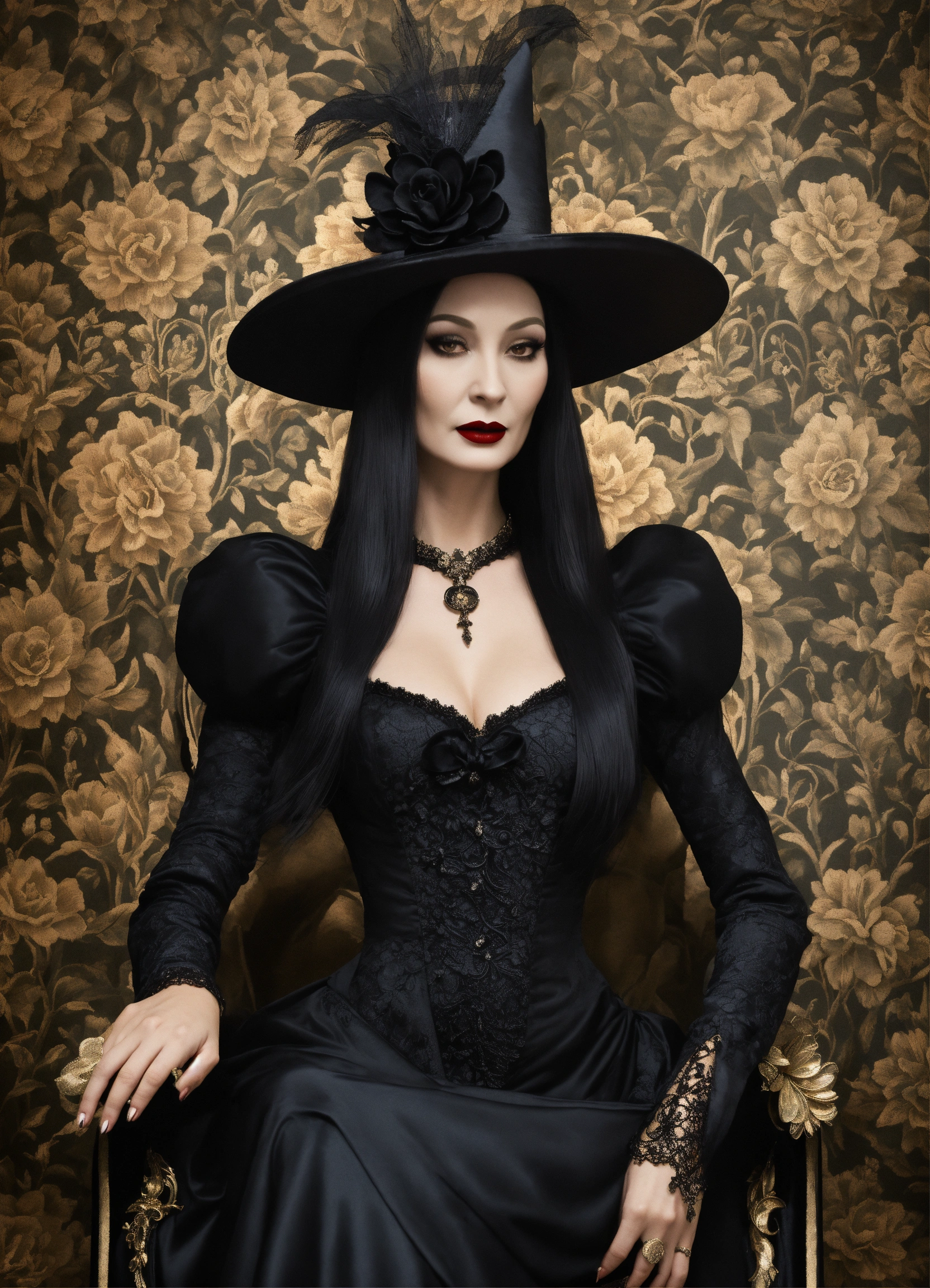 Lexica - Elaborate Gothic Morticia Addams queen of spades, 40 years old ...