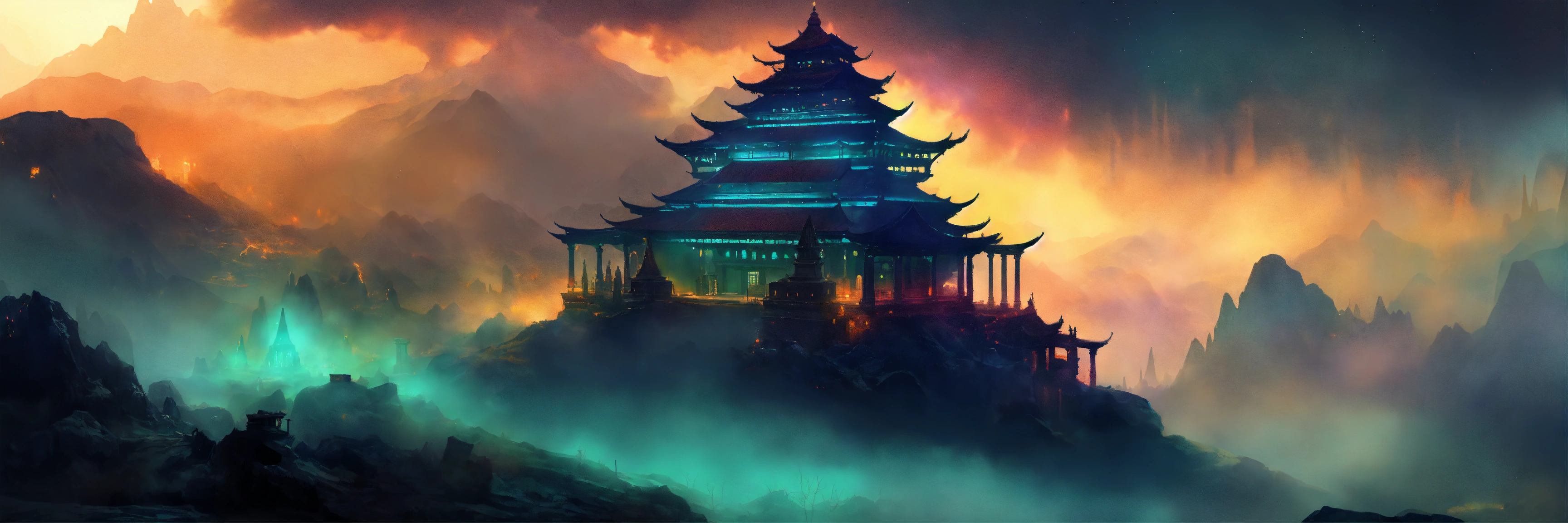 Lexica - Fantasy setting, a large temple nestled in the mountains ...