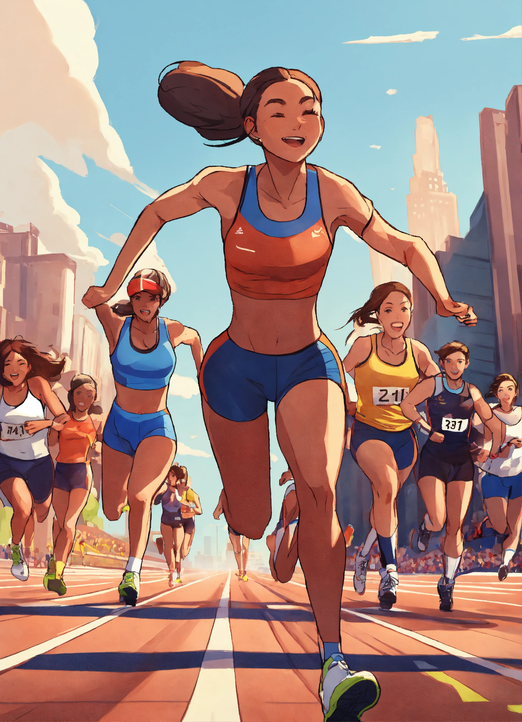 Lexica - Girl racing with other athletes on tracks field, at finishing ...
