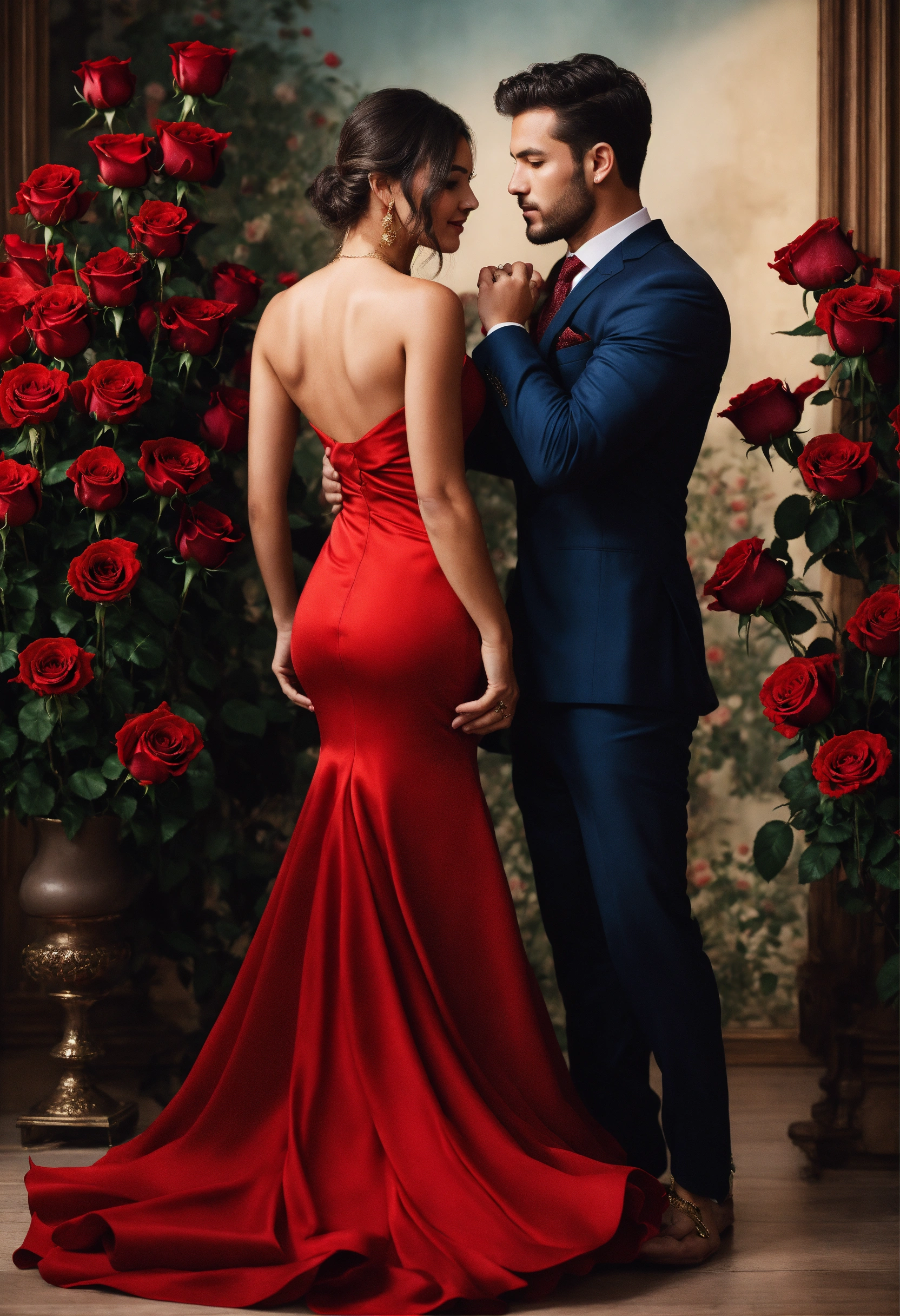 Lexica - A beautiful woman wearing a red dress is raising her hand ...
