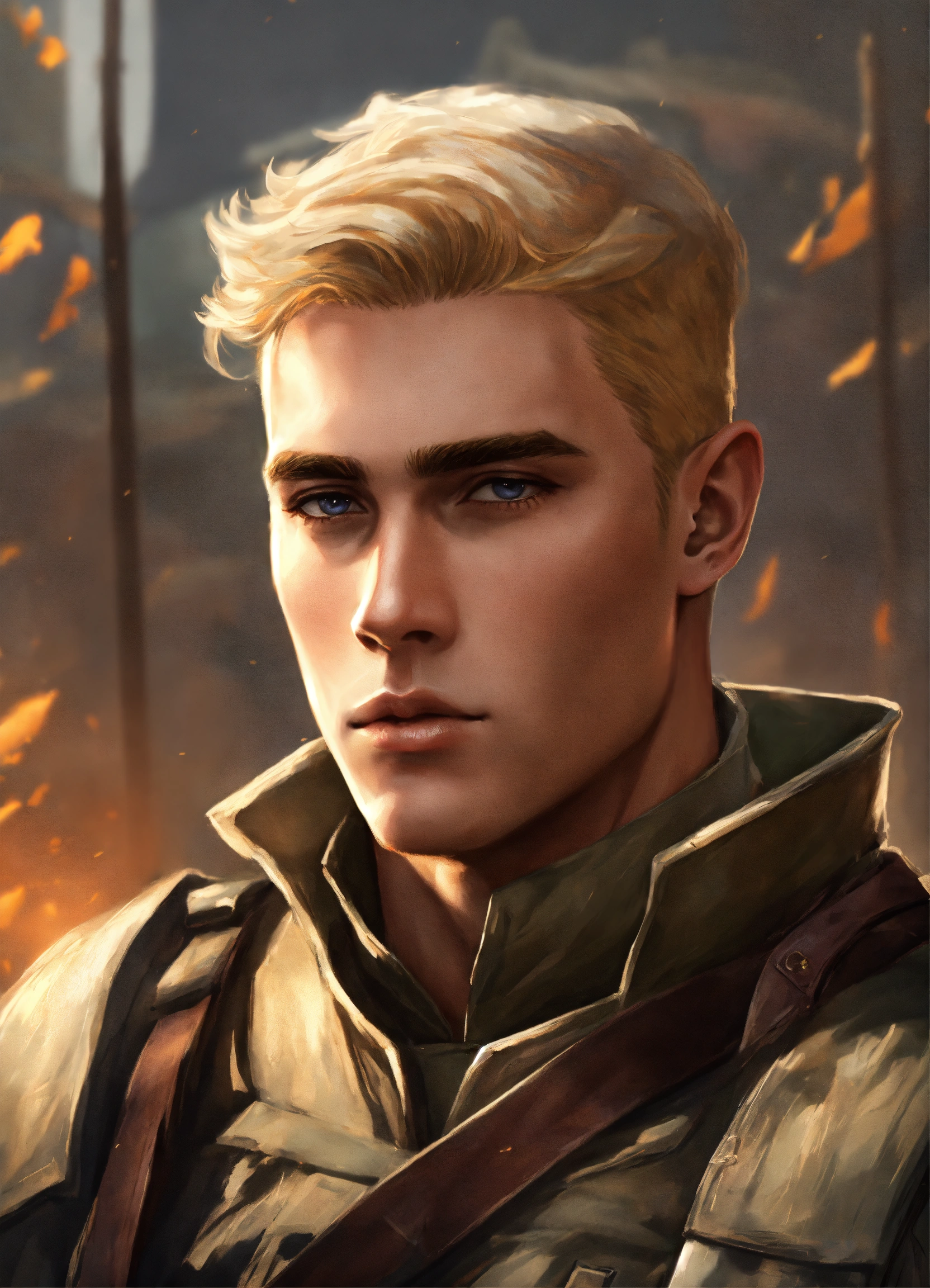 Lexica - Handsome male soldier with blonde hair, clean shaven, fantasy art,