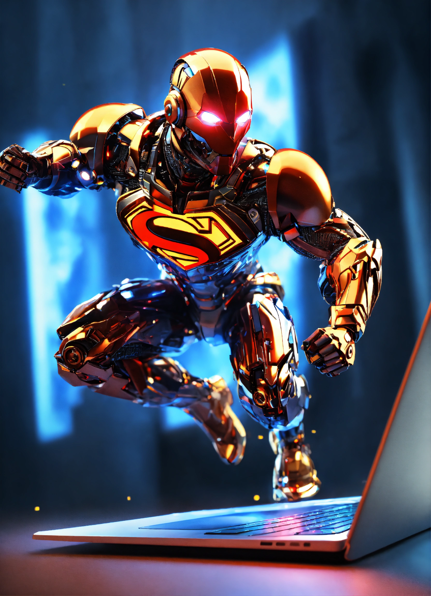 Lexica - Superhero cyborg, 3d, full body, come out of laptop screen ...